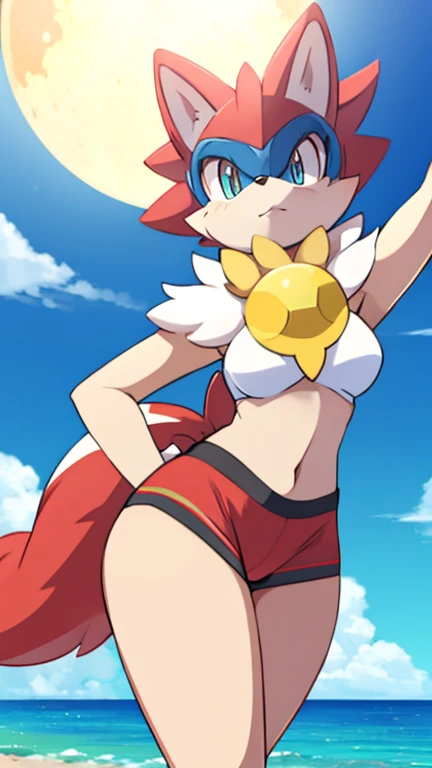 masterpiece, best quality, SFW, (safe for work),1Digimon, solo, sharp teeth, elongated ears, wide mouth, pale red digimon, (A pale red in-training digimon, with very long flappy ears),digimon style,(in-training digimon), beach background