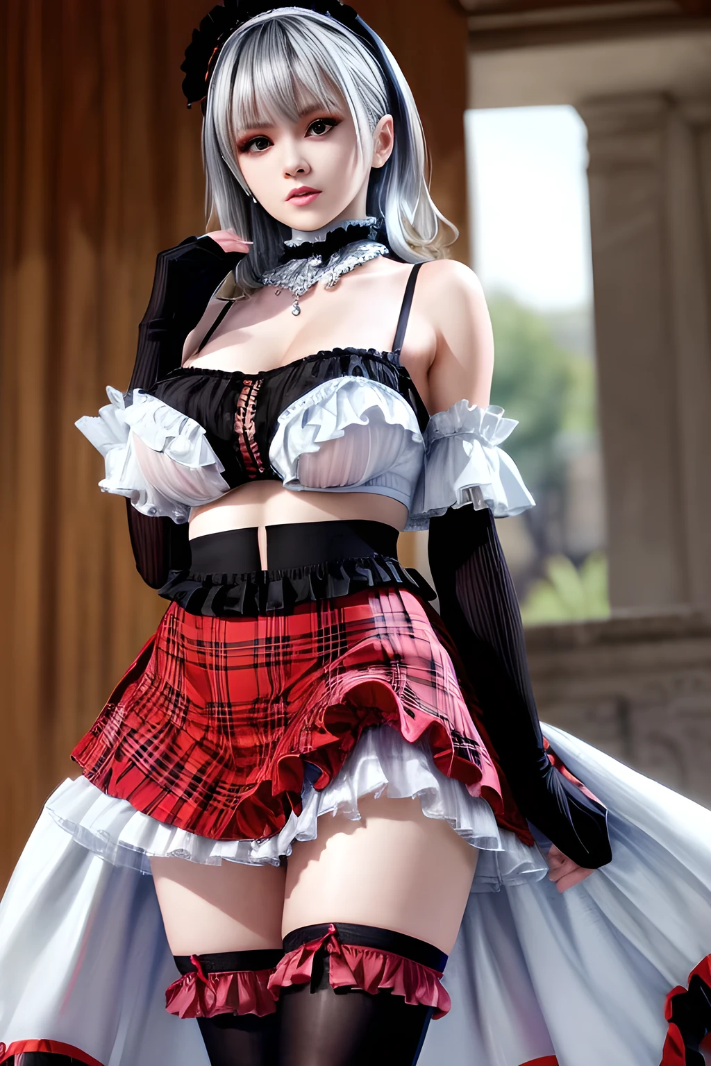 Mature Woman、Pink Hair、Light gray hair、((Two-tone hair))、White Lolita dress with delicate pink decoration、Slender women、Cute Woman、 8K Ultra HD,Detailed face、Delicate texture, Long Hair、(((Blunt bangs)))、(((Drill Hair)))、Tutu skirt、Thigh-length lace tights、short boots、((Ethnic Lolita))、mini skirt、A room in a Western-style building、((Delicate photo)),(Girl Astepeace RAW Photo Details:1.25), (highest quality:1.6), (超A high resolution:1.5), (Realistic:1.75), 8K resolution, Canon EOS R5, 50mm, Absurd, Super detailed,Cinema Lighting、((stuffed toy:1.25))、(nsfw)、(Leg spread)、bow、((Border pattern panties))