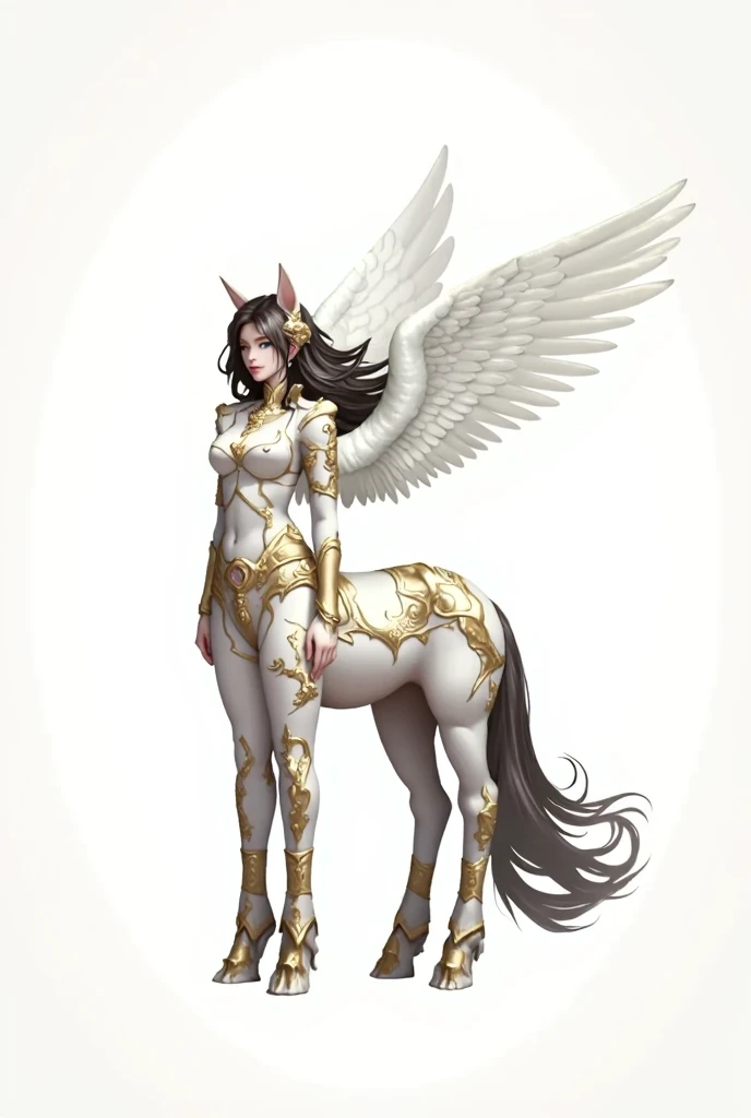 A female centaur,She is famous in the multiverse,She is both a female centaur, half human, half horse, half horse,It is also a female Yingzhao。She blends both images,The first is the head of a horse/neck/Shoulder these parts,After feminization,The upper body transforms into a beautiful female human,Female, half-centaur, half-human, half-horse, half-human,The second is the waist of the horse/hason/gluteal/Legs feminine,Female half-horse with beautiful woman's,Chimer,It's like a female human wearing a half-horse-like costume and making a seamless chimera,This chimerization is based on powerful futuristic technology。The ultra-wide-angle lens captures the image of her sleek and ethereal wings charging and leaping on the ionosphere。Her front half is distinctly feminine,Tall sexy body,Has K cup teardrop-shaped giant tit chest,It has a small man's waist butterfly spanning long legs,The half-horse part of the hind body,Embedded interface in the front half of the body hip position。The back half of her body is horse-shaped,Half-horse torso,The morphology is completely female and humanized,Start at the upper end of the sternum,Embedded in the lower back position of the beauty body,Sexy bent dog style shaped chest/lower back/Ventral transverse,Then there are the sexy beauty's upright hips,Her entire body has been completely feminized,Including the half-horse part,Mechanized armor covers the knee-shaped anti-joints and feet,And these parts are highly anthropomorphic,This gives her legs a graceful and slender line,She has four slender legs like a supermodel,Under the legs are skinny white feet dressed in Skyscraper Heels,Use Midjourney's advanced stroke tools and color palettes, as well as texture packs, model packs, and texture tools,Concentration,Femaleize all parts of her original equine physiologic appearance,And give these parts an ergonomic appearance,Fine treatment of the thoracic and abdominal cavity of the posterior body,As well as hips and legs,Tightly connected details