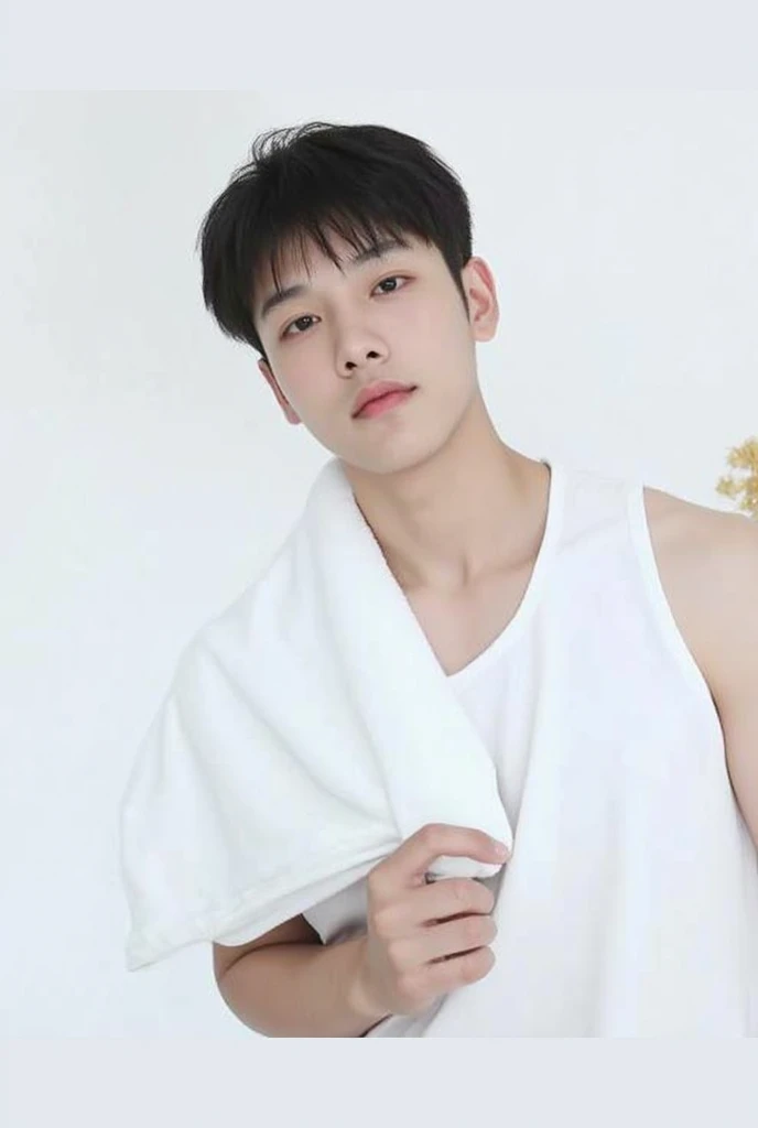 Asian muscular boy sitting on grass, sexy, Dark eyebrows, white shirt, wearing white thong high cut underwaer, white high cut Jockstrap, muscular young male, mid shot portrait, high quality portrait, Attractive pose, cute young man, gorgeous young model, portrait a 25 - year - old boy, casual photography, Realistic. Cheng Yi, cute young man, ((wearing micro string thong))
