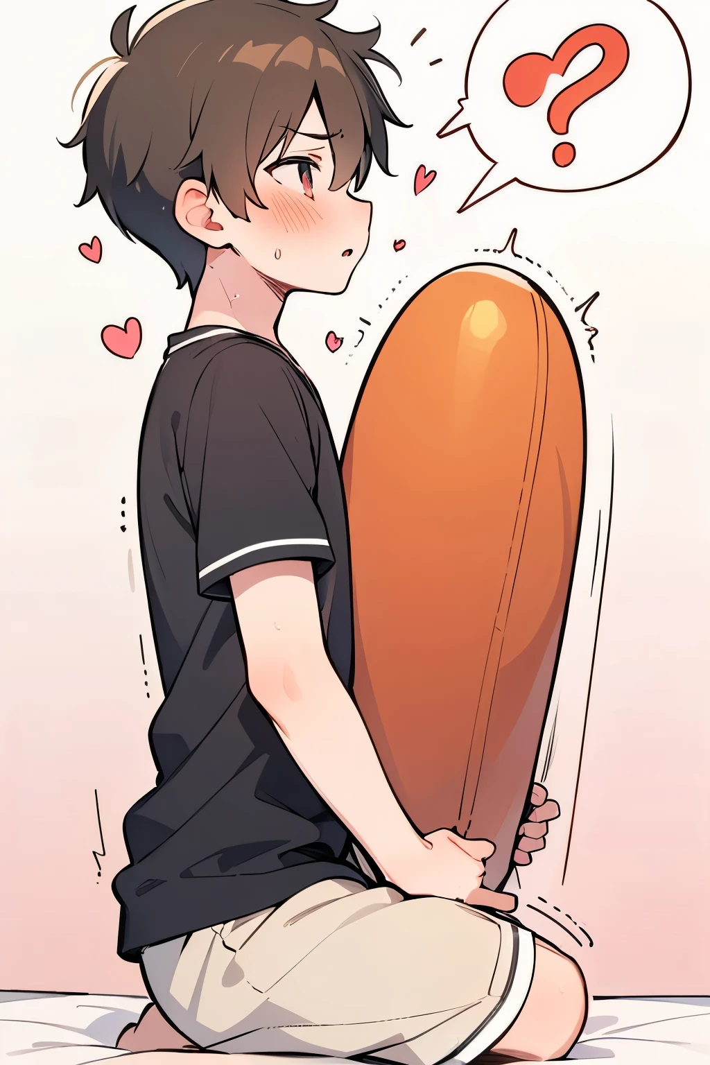 (1-boy :1.5),hypnotism,((Many question mark:1.0)),Short Hair, brown hair,♥️,(NSFW:0.5),(ahegao:0.8),slouch,Agony,(Intense pleasure, convulsions:0.75),Nervous,(heart eye:1.0), high school student from the side, Health Sports, sex with the giant's uncle