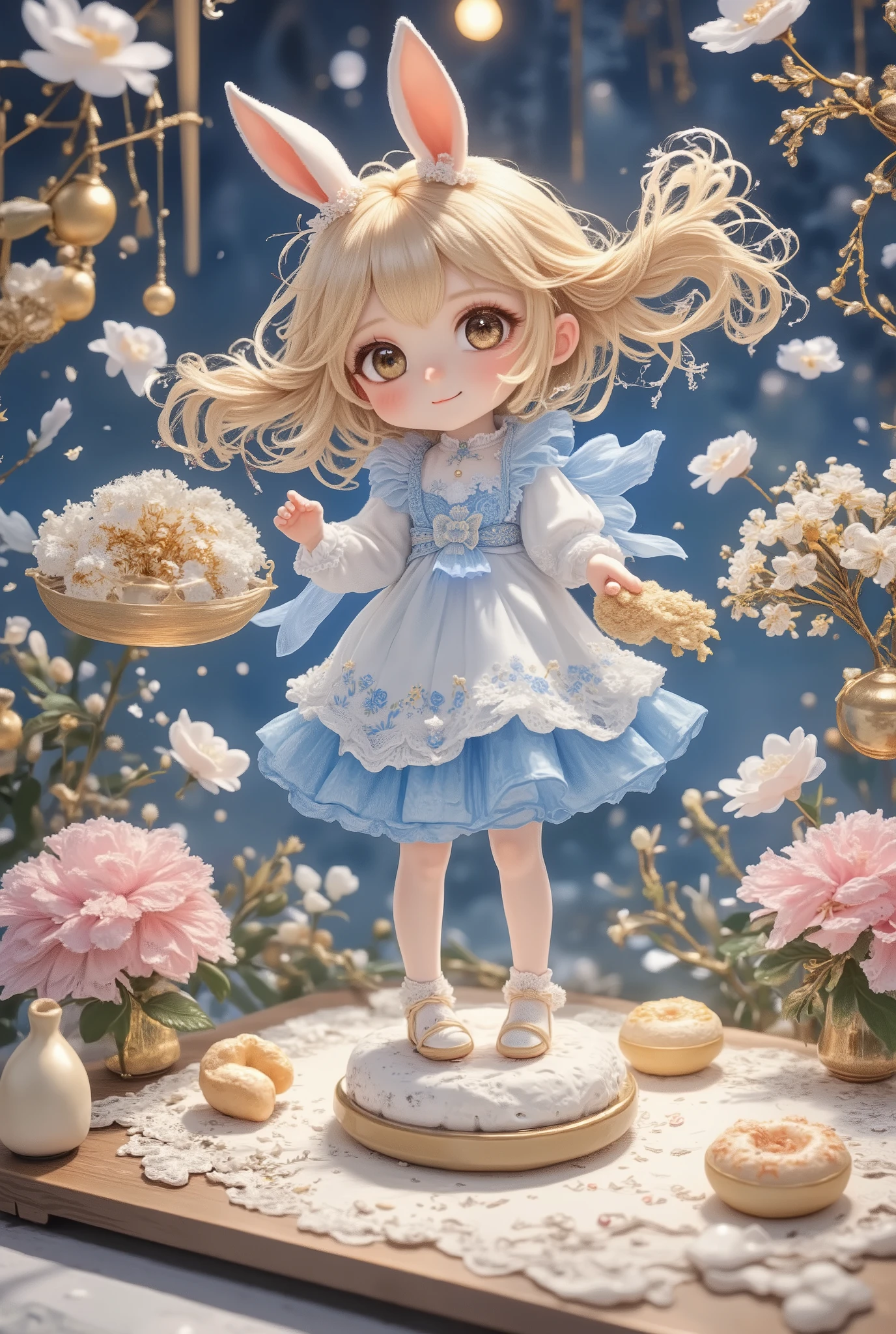 chiikawa\(a\),
:3, one rabbit Alone,Personal,animal focus, food, no human, eating, cat, Food, Big Eyes, animal, holding, Alone, indoor, donut, Food up, holding food