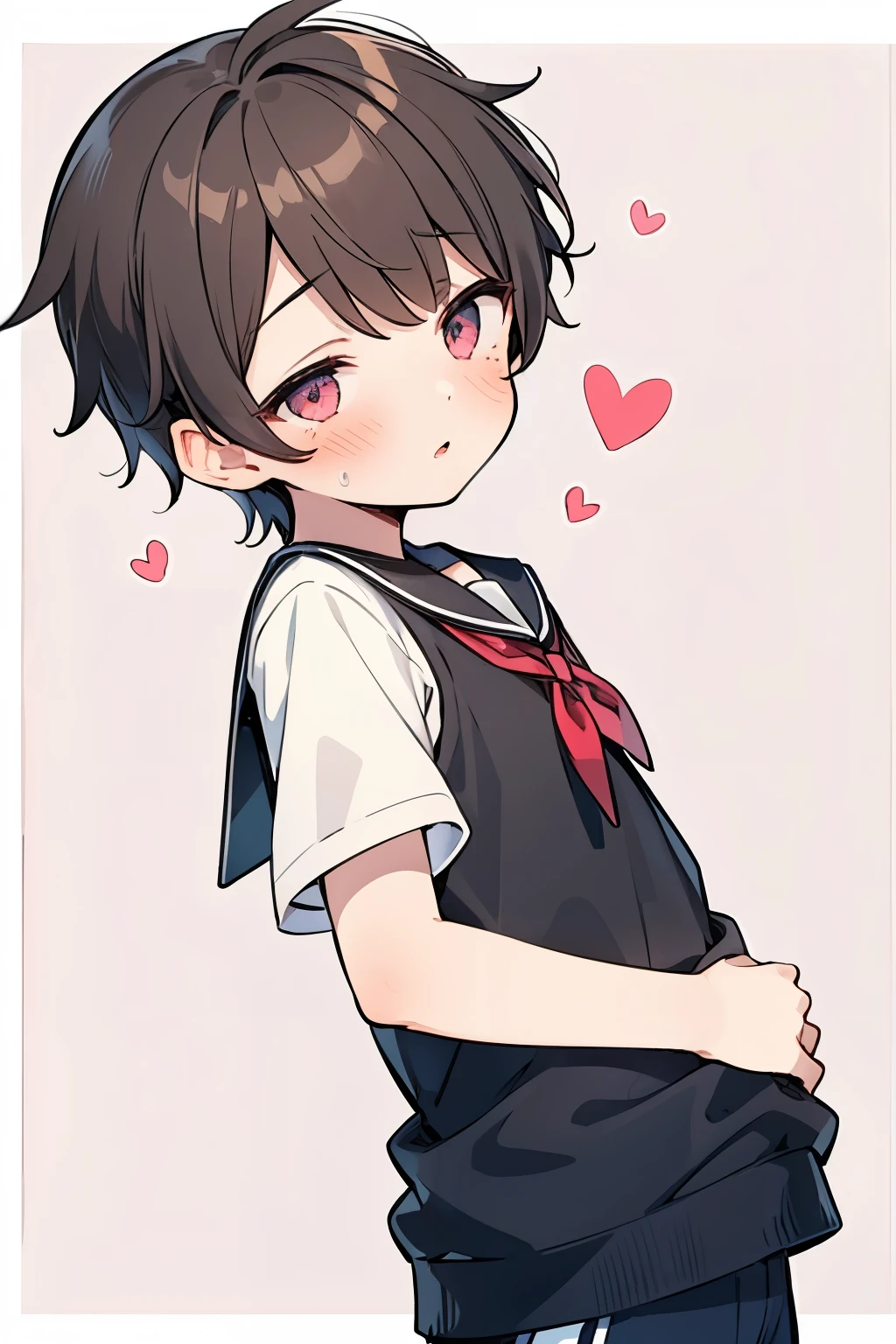 (1-boy :1.5),hypnotism,((Many question mark:1.0)),Short Hair, brown hair,♥️,(NSFW:0.5),(ahegao:0.5),slouch,(( convulsions,Nervous:0.65)),(heart eye:1.0), high school student from the side, Health Sports, creampied,,looking at viewer