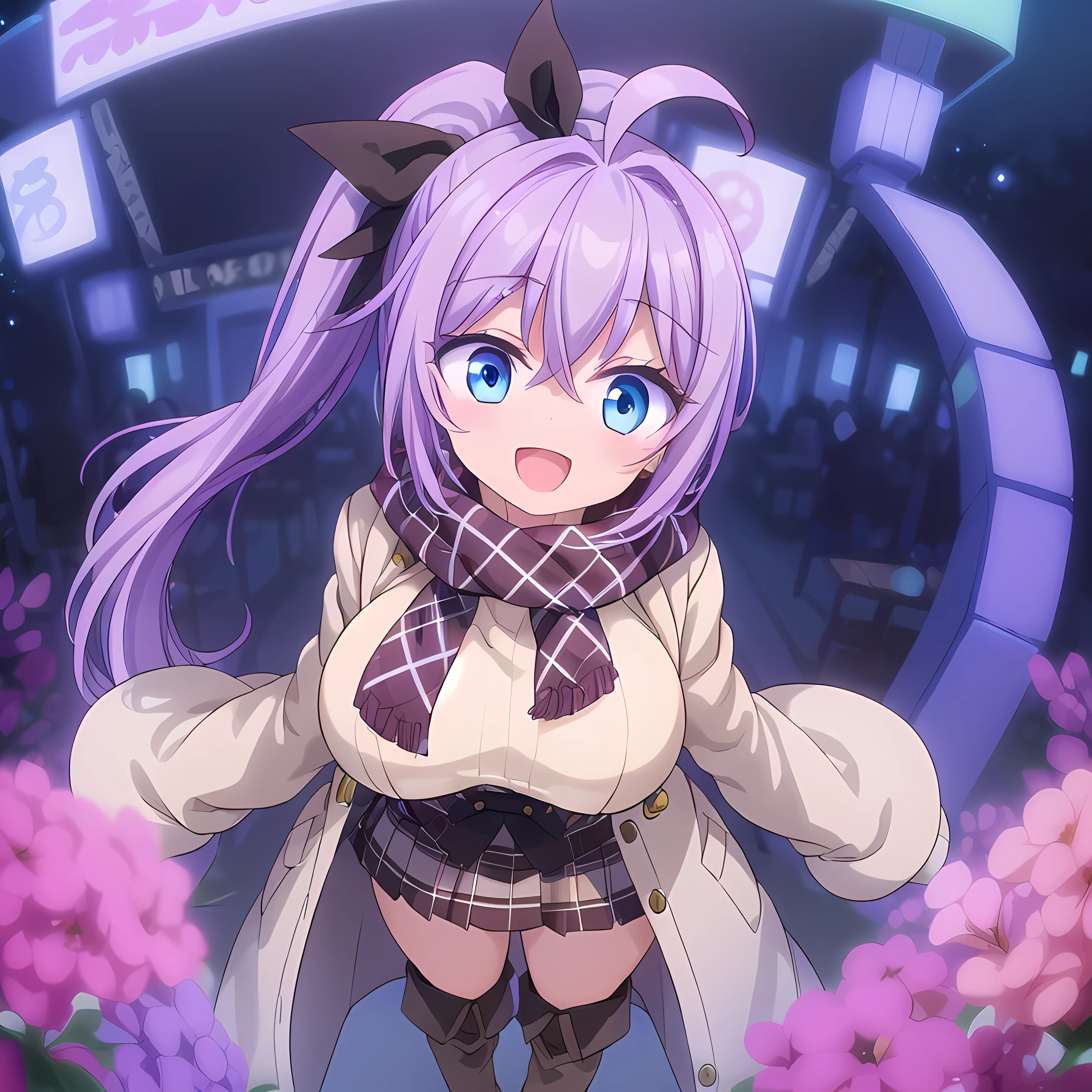 Light purple hair, An anime girl, Light blue hair, hair over shoulders, Hood, Hair ribbon, Fox ears, Angry, Shy, mouth hold, cheekpinching, torogao, Tsundere, Angry, romanticism lain, Cinematic lighting, Ray tracing, hyper HD, ccurate, Anatomically correct, Textured skin, High details, A high resolution, Best quality, Super detail ,Open your mouth slightly