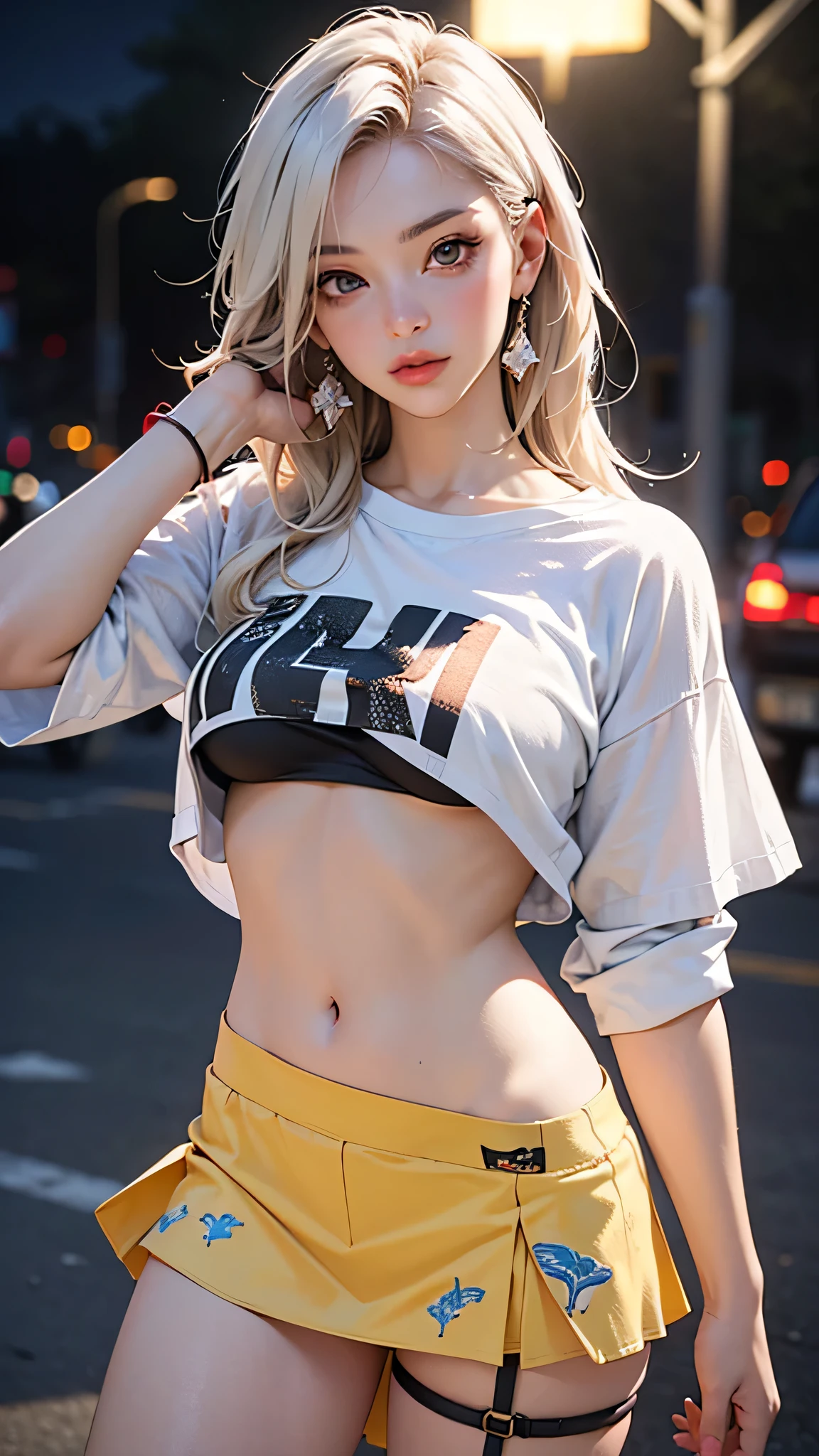 (best quality,4k,8k,highres,masterpiece:1.2),ultra-detailed,(realistic,photorealistic,photo-realistic:1.37),HDR,UHD,studio lighting,ultra-fine painting,sharp focus, physically-based rendering,extreme detail description,professional,vivid colors,(black and white casual clothes with intricate beautiful white pattern, (portraits:1.1),(night club:1.1), white hair,(beautiful detailed face:1.1),(beautiful detailed eyes:1.1),(beautiful detailed lips:1.1),long legs,passion, visible underbra ,((rave shirt with an yellow print,rave mini-skirt,visible thong straps)),((underpants strap)),(wearing a rave outfit:1.3,rave clothes,semi-naked,with little clothing)), wearing edgwhaletail, visible thong straps, edgwhaletail,