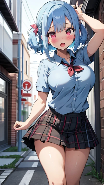 (masterpiece、highest quality、Very detailed、16k anime high definition、Anime Style、Clean brush strokes、Very detailed、Anatomically perfect body)、1girl、((hayami))、 (Perfect Face、Very detailedな)、smile、Beautifully detailed eyes、A little droopy、blue eyes、(Blue Hair、Long Hair、Waved)、Tabletop、(Medium Breast:1.8)、(Sailor suit、Pink), (Red Skirt), Low Body、Smooth body lines、Wide hips:1.0、Big Ass:1.0、Beautiful long legs、(running、With full force)、I&#39;m wearing white panties、View your viewers、(City Background、snow)、Above-the-knee photos、