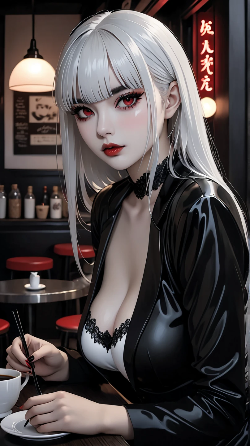 a close up of a woman(cruella)black white hair and outfit, big booobs ,  shadowbringers cinematic, 4 k detail fantasy, a beautiful fantasy empress, game cg, xianxia fantasy, xianxia hero, 2. 5 d cgi anime fantasy artwork, cinematic goddess close shot, ruan jia and artgerm, wow 4 k detail fantasy, hyperdetailed fantasy character