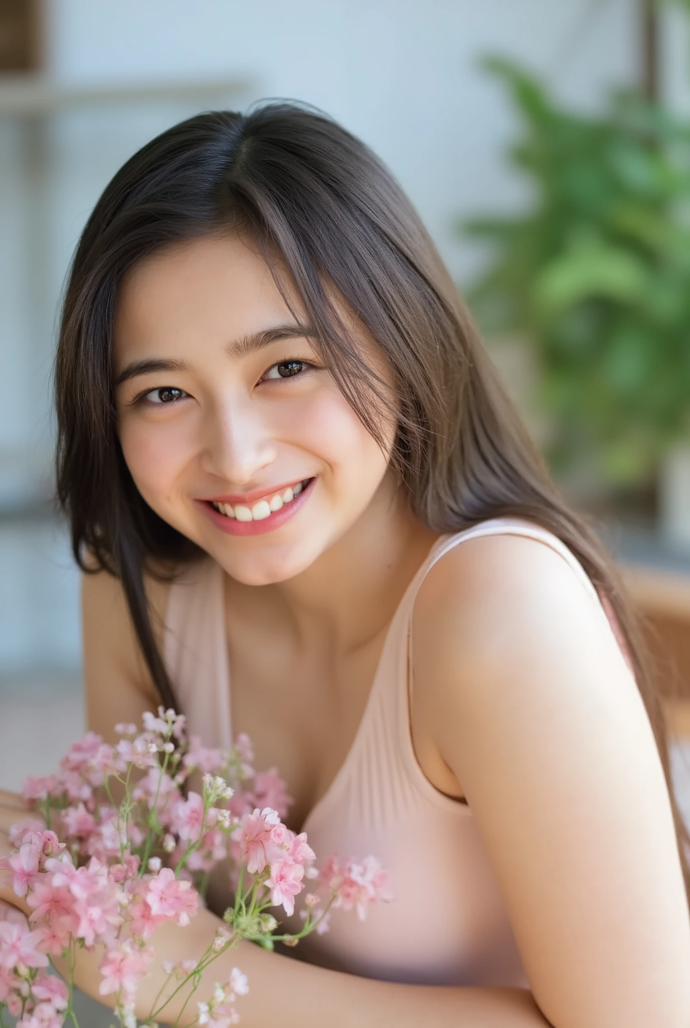 Top quality、8,masterpiece、、 Ultra high resolution 、( photorealistic :1.4)、Original photo、 1 girl、 dark brown hair 、 Dark Brown Hair Long Hair、 healthy tan skin 、 wet body、Drama、 all over 、( Make 、 open leg :1.2)、 wear a cute pattern in a bikini 、((Wear chrome yellow sexy micro bikini top 、 damage micro denim shorts)) 、 attractive body を持つモデル、Bikini Model、Swimsuit model、 female model 、Floral swimsuit、若いSwimsuit model、 shiny plastic bikini、 Japanese model、( Shiny Spandex Separate Costumes、song、Panbra 、) Pee Bikini ,、 attractive body 、 Wet swimsuit 、 sexy young woman