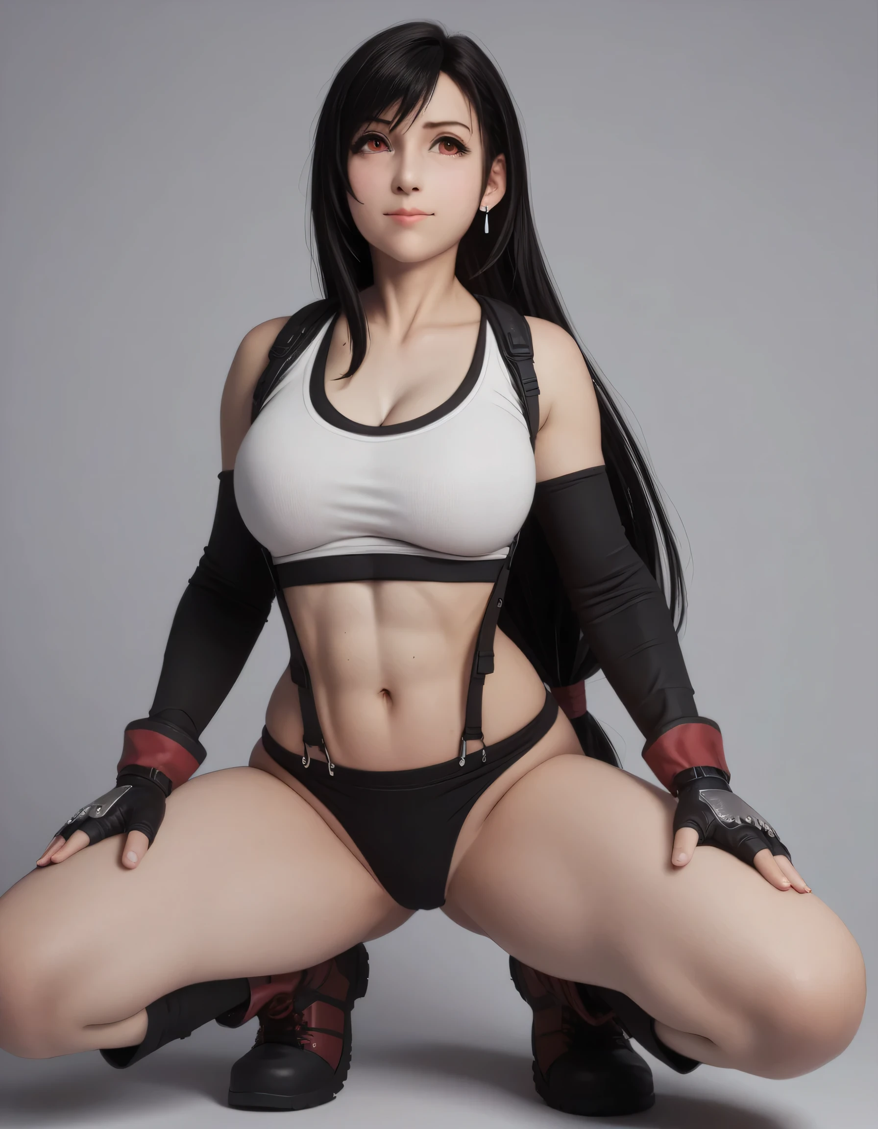 score_9, score_8_up, score_7_up, gsfghtr, 1girl, cosplay as tifa lockhart from final fantasy 7, no skirt, black sport panties