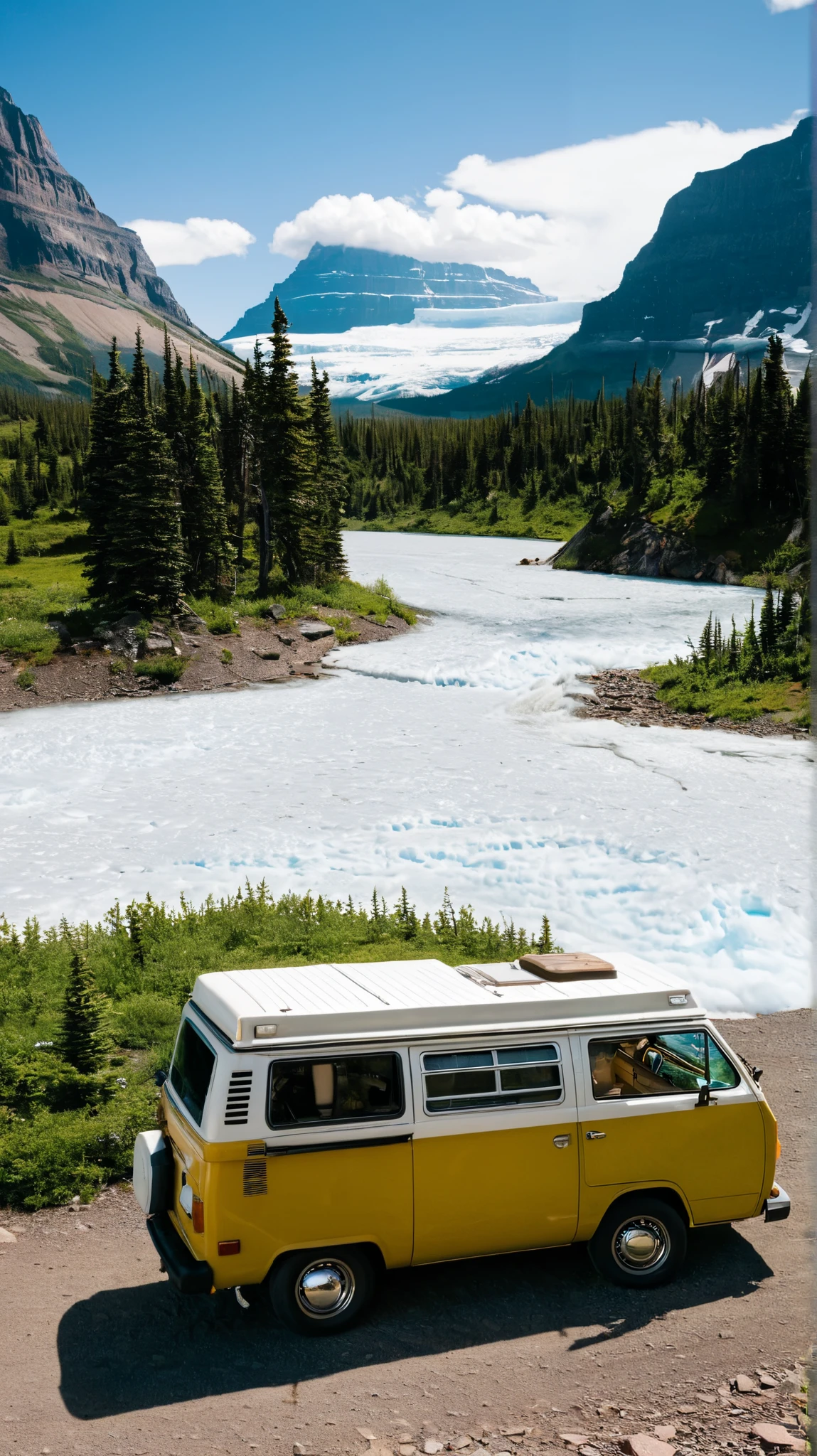 westfalia camper van on glacier national park