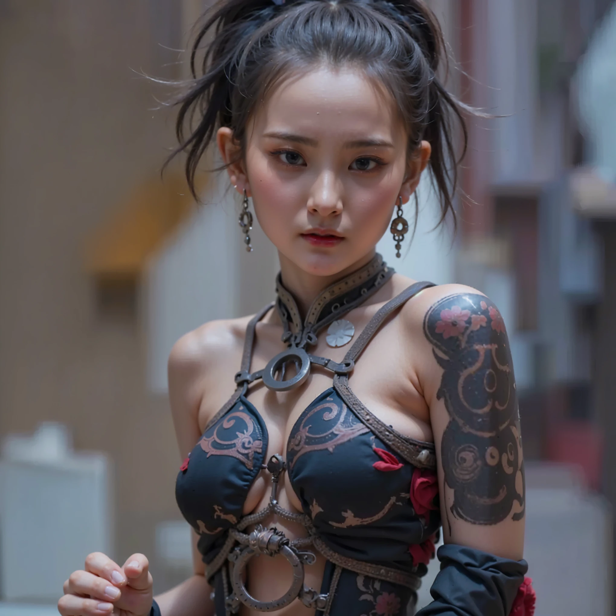 (Completely live action:1.37), (Amazingly realistic textures:1.37), (masterpiece, best quality:1.2), (8k uhd, 16k, 32k, ultra high res), amazingly realistic skin, amazingly realistic photo, superrealism, (photorealistic:1.37), (RAW photo), ultimately realistic, (ultimately realistic all details), (ultimately realistic all textures), super realistic lighting, super realistic shadow, (japanese girl:1.5), (realistic idol face), smiling, happy, super realistic face, ultimately realistic skin, ultimately realistic eyes, (mascara:1.35)ultimately realistic background, ultimately realistic detail up, (kkw-ph1:1.25), (Canon EOS R6, 85mm, 1/200s, f/5.6, ISO 1600), (tattoo), (mechanical armor:1.37), (blue eyes:1.2), (silver hair:1.3),