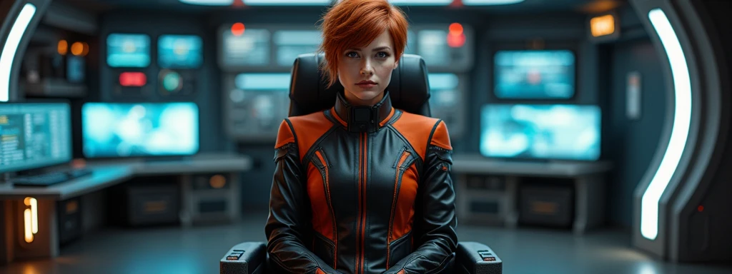 analog style raw photo of woman in armor from Mass Effect (inside scifi spaceship:1.2), small details, (painted metal:1.5), gunmetal, (surface imperfections:1.5), skin detail, lip detail, (soft light:1.6), (neutral light:1), white light, (interior light:1.5), sharp focus, brown hair, (blue eyes:1),