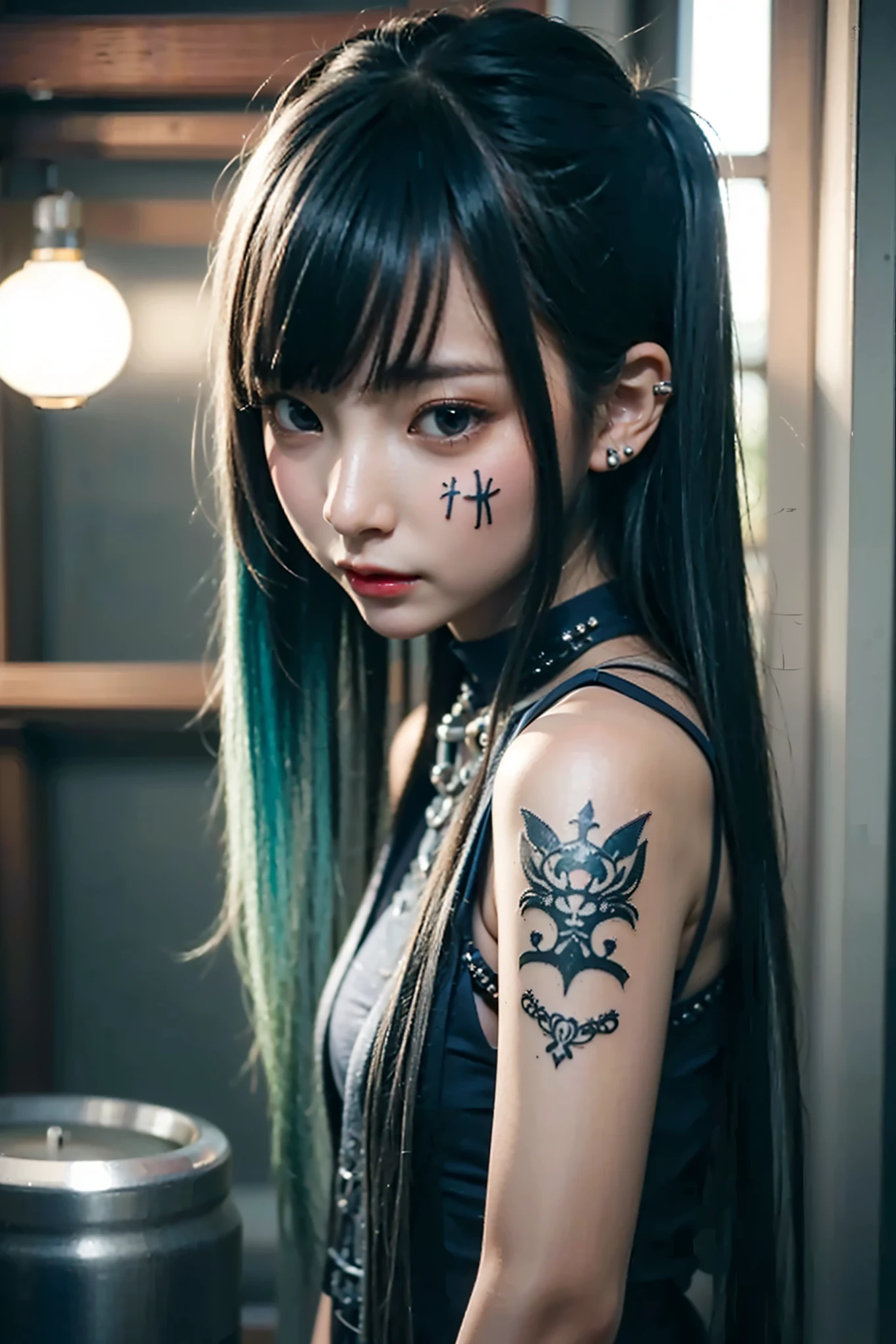 (Completely live action:1.37), (Amazingly realistic textures:1.37), (masterpiece, best quality:1.2), (8k uhd, 16k, 32k, ultra high res), amazingly realistic skin, amazingly realistic photo, superrealism, (photorealistic:1.37), (RAW photo), ultimately realistic, (ultimately realistic all details), (ultimately realistic all textures), super realistic lighting, super realistic shadow, (japanese girl:1.5), (realistic idol face), smiling, happy, super realistic face, ultimately realistic skin, ultimately realistic eyes, (mascara:1.35)ultimately realistic background, ultimately realistic detail up, (kkw-ph1:1.25), (Canon EOS R6, 85mm, 1/200s, f/5.6, ISO 1600), (tattoo), (mechanical armor:1.37), (blue eyes:1.2), (silver hair:1.3), 