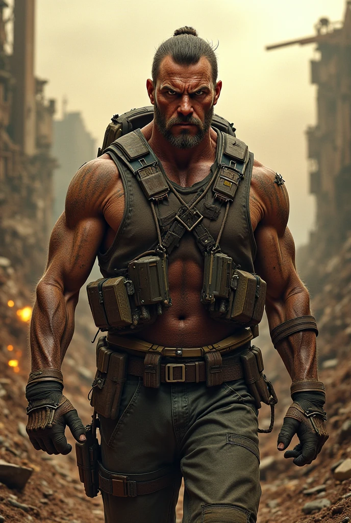 Masterpiece Photography Ultra Realistic Description: Vin Diesel, the charismatic action star, captivates in this hyper-realistic 4K photograph. He defies expectations by wearing a futuristic exoskeleton suit, standing amidst a post-apocalyptic wasteland with crumbling skyscrapers and swirling dust storms. The unexpected fusion of advanced technology and a desolate landscape creates a visually striking composition. With his intense gaze and rugged demeanor, he exudes a sense of survival and determination. The hyper-realistic portrayal captures the intricate details of the exoskeleton suit and the gritty atmosphere of the wasteland, evoking a sense of dystopian adventure and gritty heroism.