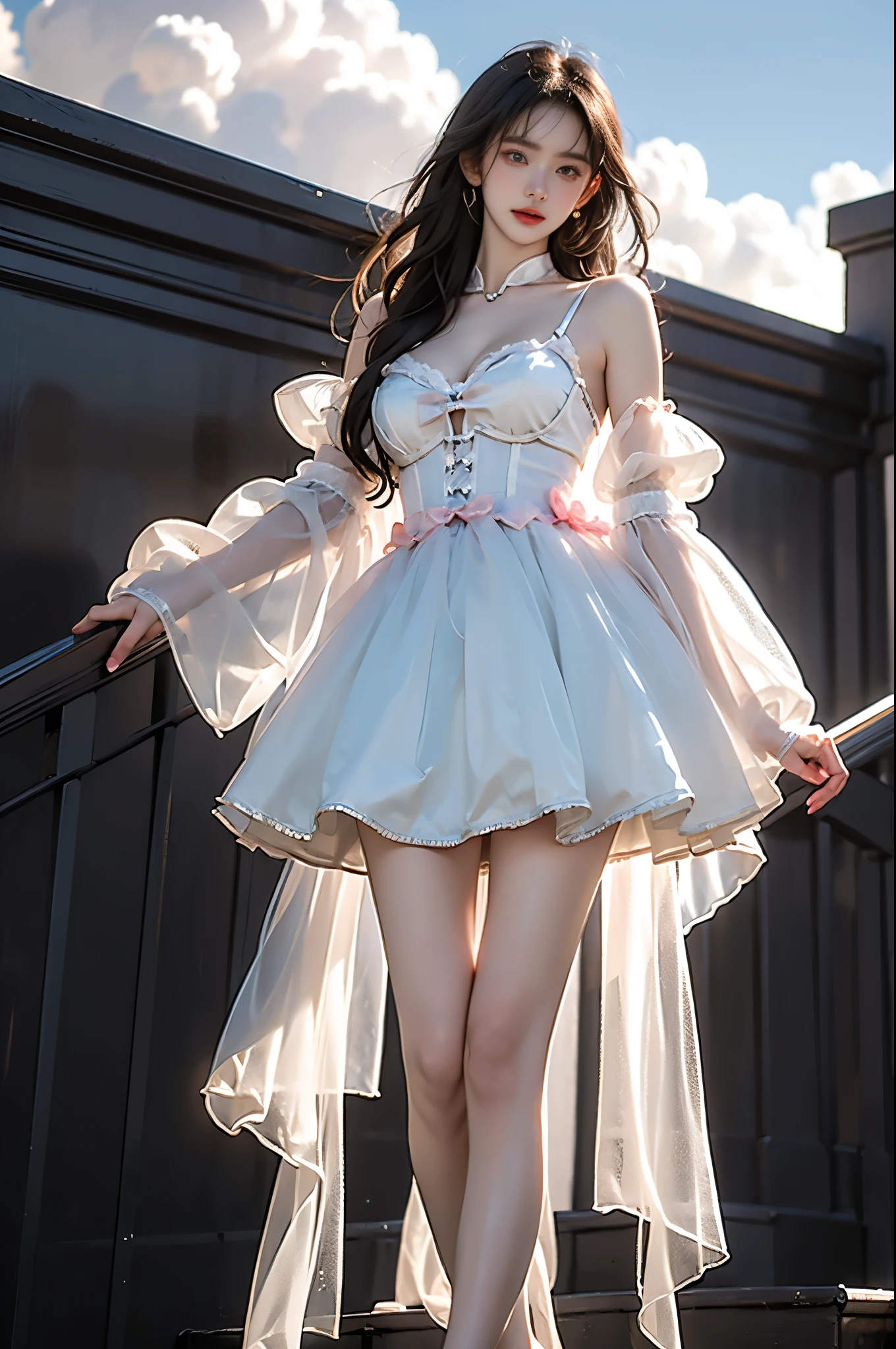 (((exquisite))) Openwork tights, High-quality details, flowing, dynamic, (1 female), bright eyes, full of energy, Captivating front and back, Silk texture, Produces a high-quality texture, huge bubbles, soft light, full of reality, Now、This girl is in a fantasy world.