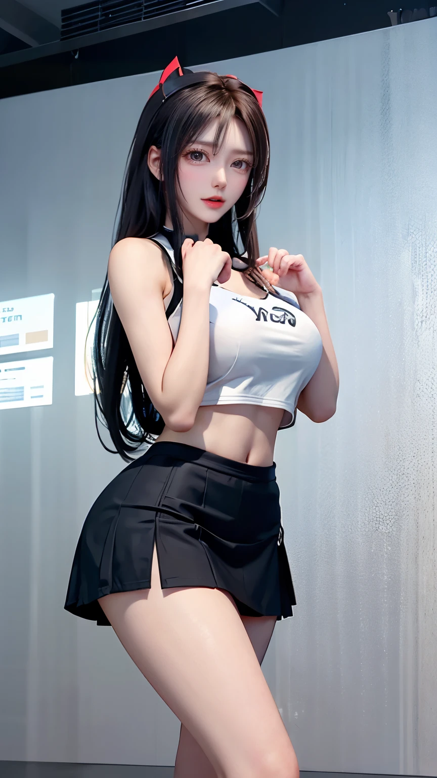 (Black sport socks:1 brunette girl,standing on your feet,Practice room), tmasterpiece, best qualtiy, RAW photogr, realisticlying, the face, Incredibly Ridiculous res, Beautiful Genki beauty, By bangs,Normal posture, (Long silver-black hair),White gym clothes,(Black sport socks),(canvas shoe+),depth of fields, A high resolution, ultra - detailed, filigree, RAWE is very detailed, very detailed eyes and faces, Sharp pupils, realistic pupil, tack sharp focus, cinmatic lighting,full bodyesbian,Bigboobs,long leges,Look from the front,Practice room,dynamicposes