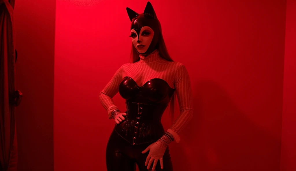 masterpiece, best_quality, France woman, curly hair, latex glossy maid dress, gold chain, Black lipstick, grey hair, maid headdress, sun glasses, rolling eyes, rabbit ears, moaning, , masterpiece, UHD, super detail, textured skin, making love with a black man,