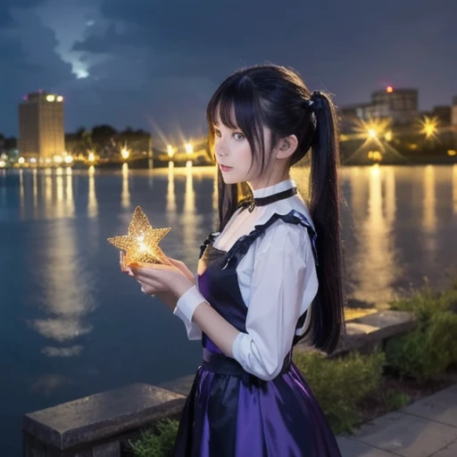 (best quality:1.2),(ultra detailed,highres,HDR,8k,3D,realistic,photorealistic,super fine,effects,official art,detailed background), (very happy smile,young,Japanese,detailed beautiful face), (Happy days),(round face,small face beauty), (dynamic pose:1.3), (head to thighs:1.3), (Sailor suit made of latex: 1.3), (miniskirt), cloak(the moon shines in the night sky:1.3), (mont saint michel:1.3)