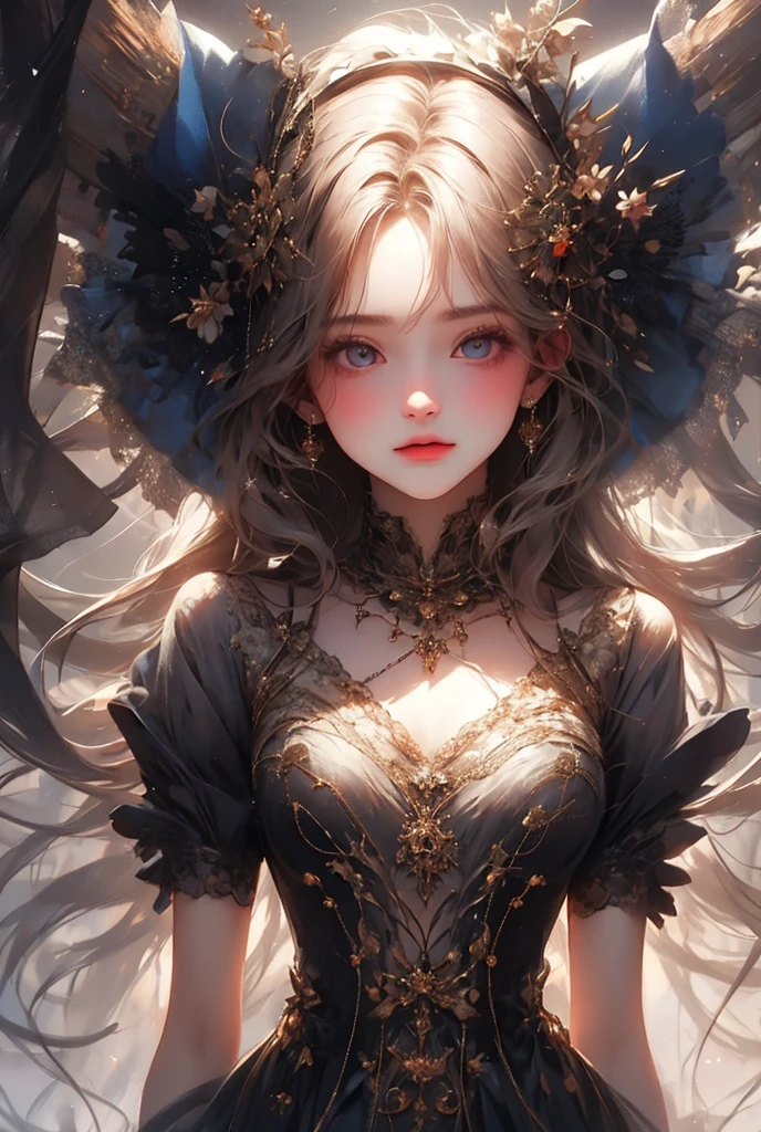 (((masterpiece, of the highest quality, super detailed))), (a female knight of an occult order), ((((a sword with a digital glitch-like effect to the blade as though it is rapidly flickering in and out of reality, with a very slight warping effect around it similar to gravitational lensing, is floating next to her)))), Edwardian/Victorian era inspired, ((minimal but intricate beautiful armour)), Fluttering lace flared dress with frilly petticoats, ((((Highly detailed face))), (((Very sharp focused eyes))), very long eyelashes, small breasts, (((flat chest:1.1))), occult aesthetic, (red and white clothing detailed and intricate steampunk and detailed gothic), (with a hood), complex lace boots 
