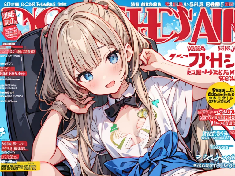 a beauty girl、a blond、bow ribbon、Blue eyes