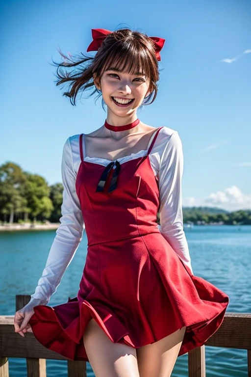 （8k、Raw photography、Highest quality、masterpiece：1.2),(Black Hair、Dark Eyes:1.9),(:1.6)、View your audience,Viewed from the front,White skin,(:1.3)、(Tight waist:1.6)、(Clothes that accentuate the shape of the breasts:1.0)、(Big Breasts :1.3)、Slim figure、Ultra-high resolution,beautiful,beautiful fece,(One person、No background:1.9),whole bodyボディー,Japanese women,（reality的：1.37）、Photon Mapping,reality、(Baby-faced and cute: 1.4)、(Cute Smile: 1.8)、(Round face: 1.8)、Radio City、Physically Based Rendering、Depth of field rally background、photograph, (I can see your knees、Thigh close-up:1.8),（:1.6）,whole body、Great quality