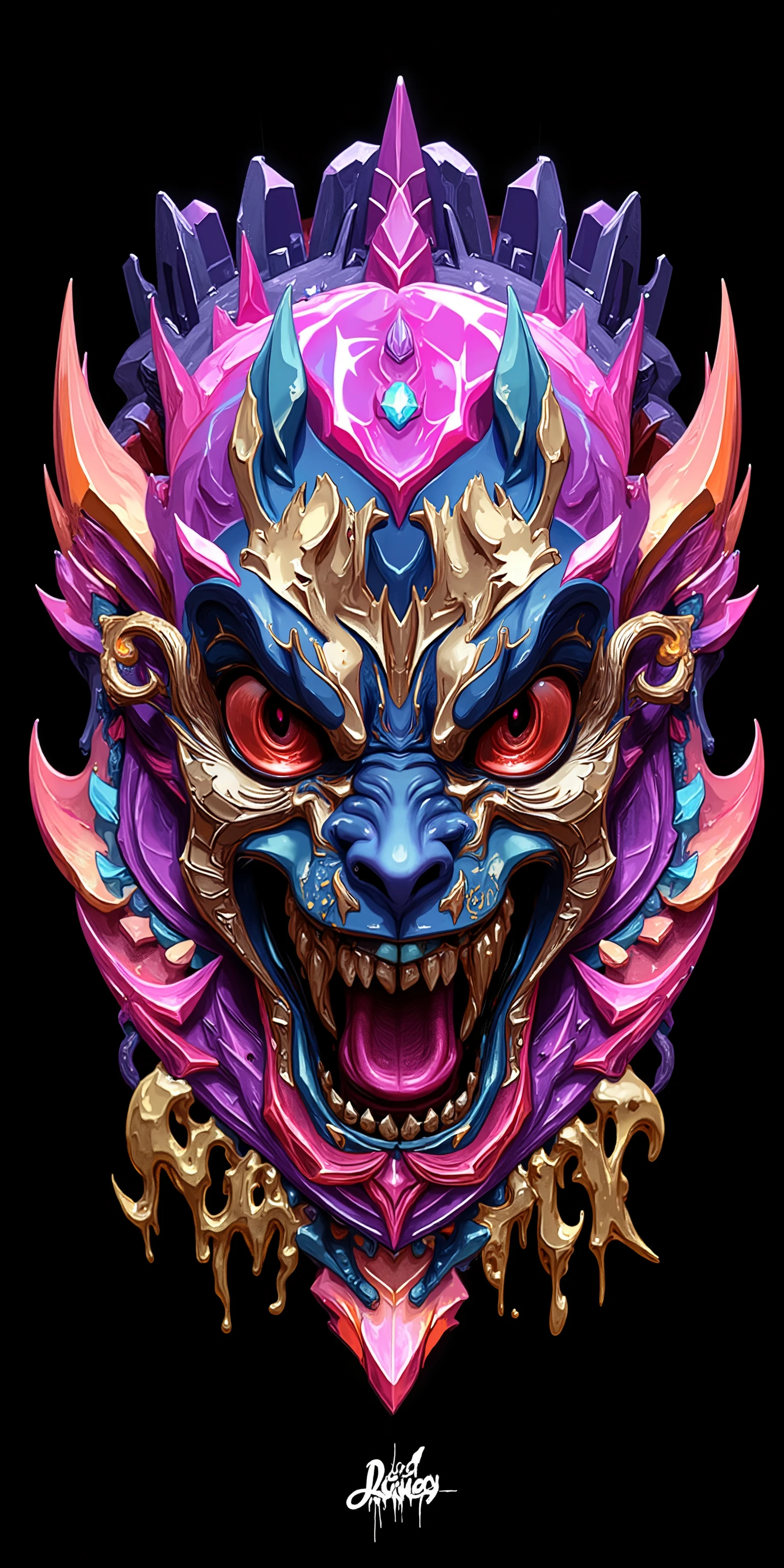 2D Character Nztykle Logo bold text that say "BLOOD FANG"::5.6 type glyphs and swooshes diamonds rubies and gems::6.8 Minneapolis Minnesota cityscape 🌆 colors red and orange