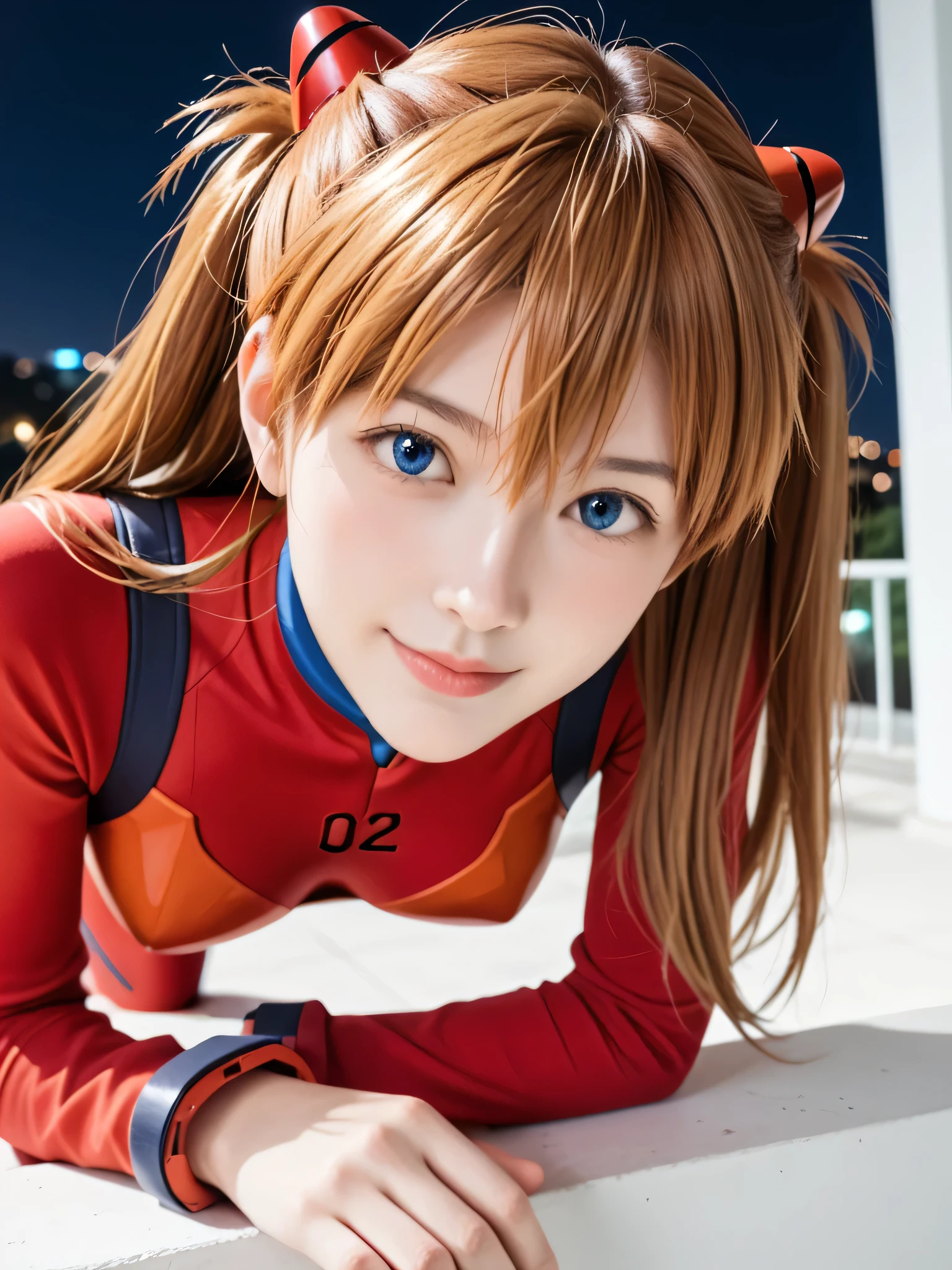 score_9, score_8_up, score_7_up, (masterpiece, best quality), ((((RAW photo, best quality, realistic, photo-realistic)))), ((((photorealistic)))), (((19 years old))), (((19-year-old))), 1girl, asuka langley soryu, (souryuu asuka langley:1.5), ((((blue eyes))))), hair between eyes, headgear, interface headset, orange hair, ((((red bodysuit)))), long sleeves, plugsuit, red bodysuit, depth of field, perspective, sharp focus, Detailed face, ((((medium breasts)))), light smile, ((solo)), busty, ((1girl)), beautiful breasts, beautiful ass, love, caring, blush, appreciate, caring eyes, droopy eyes, shiny skin, beautiful breasts, beautiful ass, cute face, (((pretty sister))), ((pretty)), playfully scolding the viewer, Beautiful eyes, (((big eyes:1.3))), (((sensual vibe))), ((((feeling pleasure)))), ((((ideal body)))), ((energetic)), ((perfect fingers)), (((night))), ((((seductive pose)))), ((((sexy pose)))), (((realistic:1.4))), ((((cowboy shot)))), ((full body)), Dynamic pose
