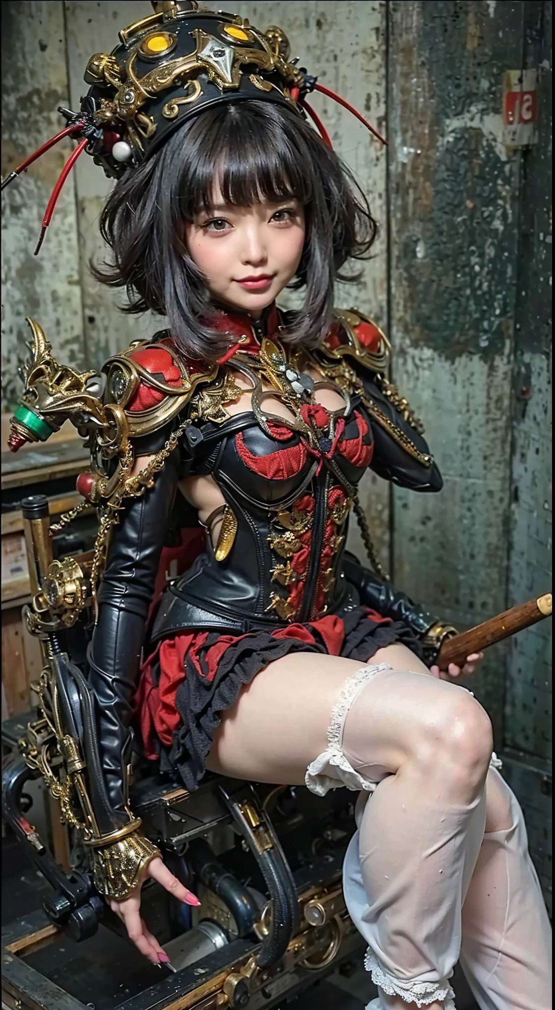 (Completely live action:1.37), (Amazingly realistic textures:1.37), (masterpiece, best quality:1.2), (8k uhd, 16k, 32k, ultra high res), amazingly realistic skin, amazingly realistic photo, superrealism, (photorealistic:1.37), (RAW photo), ultimately realistic, (ultimately realistic all details), (ultimately realistic all textures), super realistic lighting, super realistic shadow, (japanese girl:1.5), (realistic idol face), smiling, happy, super realistic face, ultimately realistic skin, ultimately realistic eyes, (mascara:1.35)ultimately realistic background, ultimately realistic detail up, (kkw-ph1:1.25), (Canon EOS R6, 85mm, 1/200s, f/5.6, ISO 1600), (tattoo), (mechanical armor:1.37), (blue eyes:1.2), (silver hair:1.3),