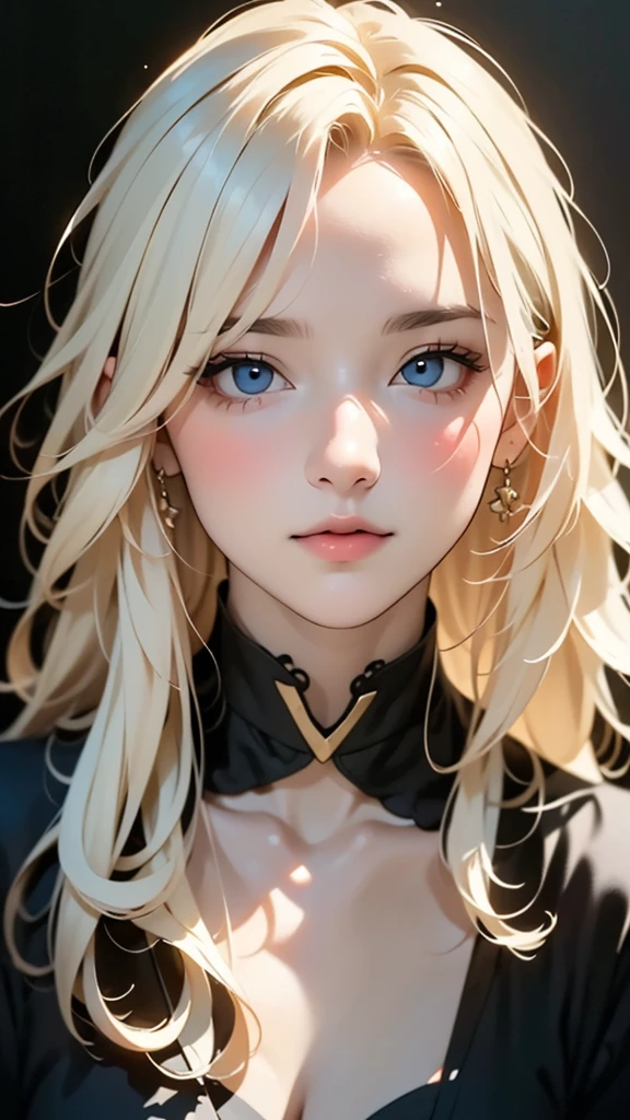 blonde hair,  wince, longeyelashes, solid circle eyes,  light smile, ear blush, fang, Surrealism, drop shadow, anaglyph, stereogram, tachi-e, pov, atmospheric perspective, 8k, super detail, ccurate, best quality