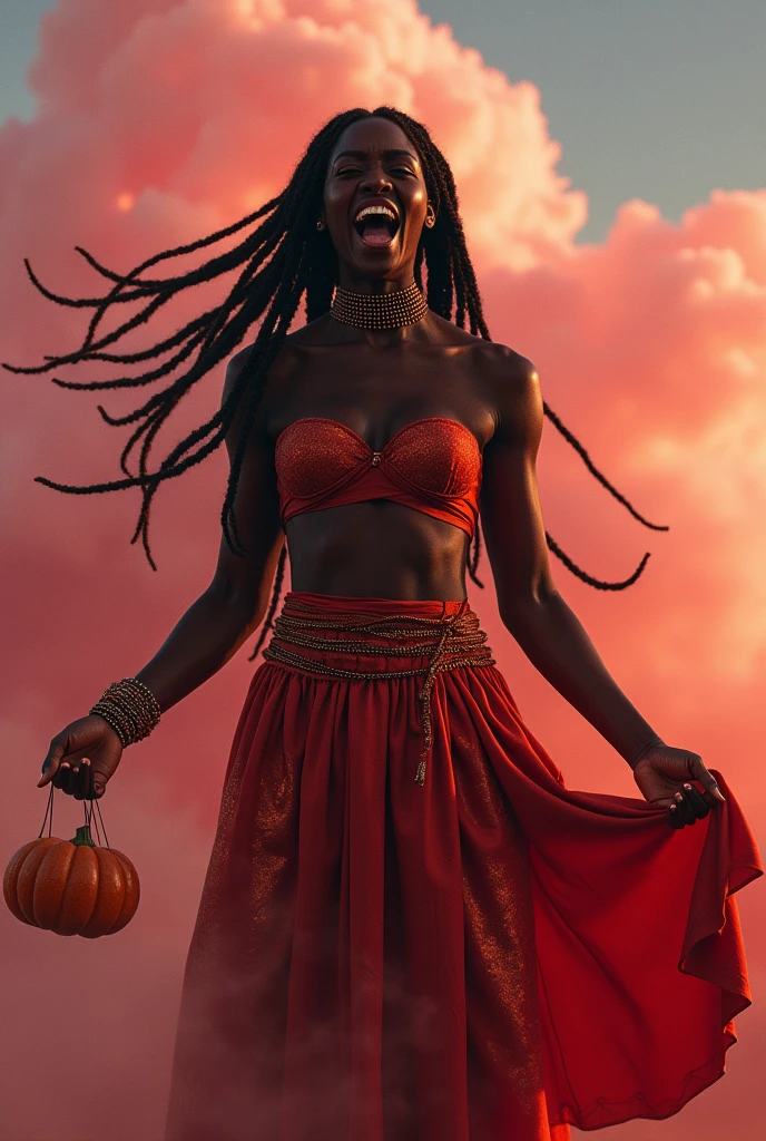 beautiful african, naked, covered in blood, red and black roses. jovial laughter, cemetery, floor length hair, naked, unclothed, Wavy, wind, candles, terror, full moon, bicycle over face