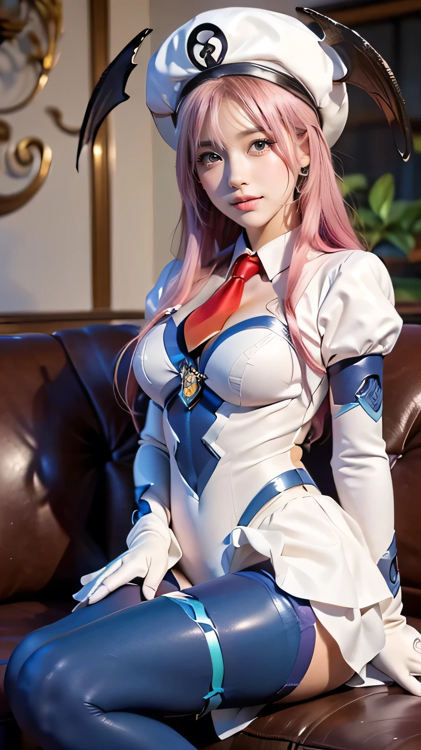 ((( Top quality ))), ((Masterpiece)), ( Details), ((Alone)),((((((aalala , long hair, hat, white headwear, head wings, green eyes, breasts, Red Necktie , white bodysuit, white leotard, puffy sleeves, white gloves, showgirl skirt, blue pantyhose, pink hair)))))), ((( slender body, big breasted , Cleevidge ,Wide ass, big ass, thick thighs, thin legs , tight hips in the water))), (( cameltoe, Camel Toes )),(( growing skin, white skin, growing skin)), Mysterious Light, ((( well-prepared face ))), (( big eyes)), ((((((Droopy eyes)))))), (( random angle )), (((( accurate anatomy )))), Completely-valid , eyeshadow , pink blush, earrings, necklace,((( crouching facing the front :1.6, the knee is bent and the foot is wide open :1.6, M lettering, Random Sexy Poses))),(((In front of the sofa))),