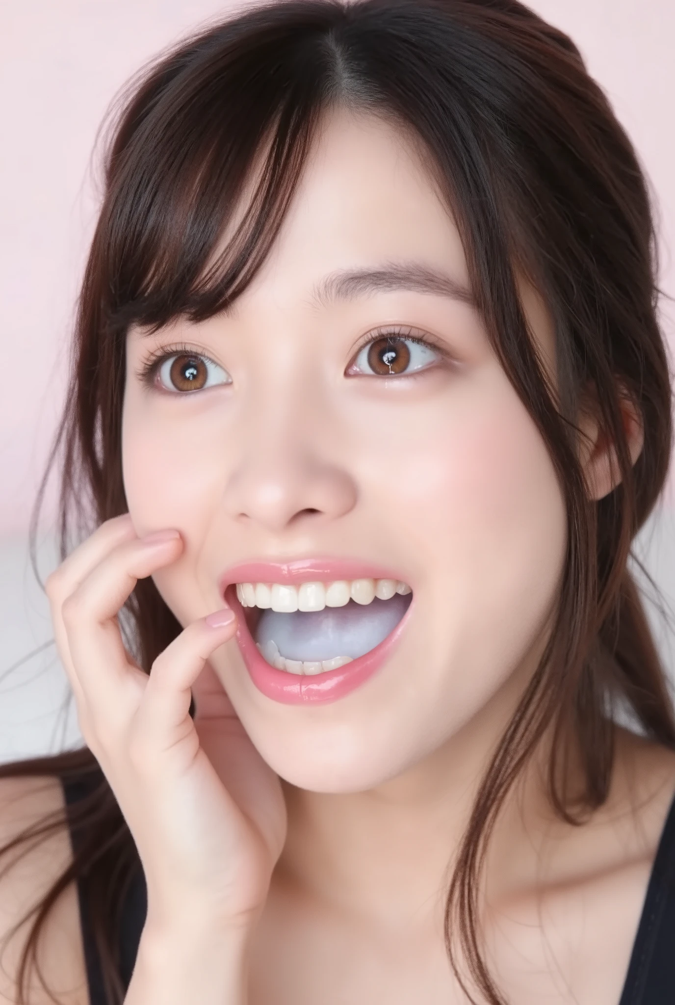 Arafed asian woman with braces and braces smiling while talking on a ...