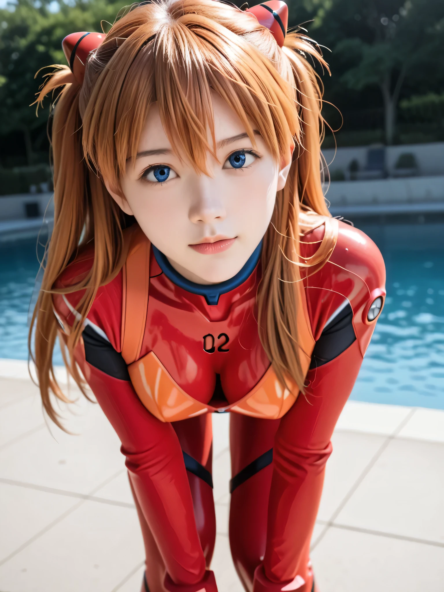 score_9, score_8_up, score_7_up, source_photo, realistic, photo, dramatic shadows, (((masterpiece, best quality))), ((((RAW photo, best quality, realistic, photo-realistic)))), ((((photorealistic)))), (((19 years old))), 1girl, asuka langley soryu, (souryuu asuka langley:1.5), ((((blue eyes))))), hair between eyes, headgear, interface headset, perspective, orange hair, ((((red bodysuit)))), long sleeves, plugsuit, red bodysuit, depth of field, sharp focus, dynamic angle, Detailed face, ((((medium breasts)))), big breasts, ((solo)), busty, ((1girl)), beautiful breasts, beautiful ass, love, caring, blush, appreciate, caring eyes, droopy eyes, shiny skin, beautiful breasts, beautiful ass, cute face, (((pretty sister))), ((pretty)), playfully scolding the viewer, Beautiful eyes, (((big eyes:1.3))), (((sensual vibe))), ((((feeling pleasure)))), ((((ideal body)))), ((energetic)), ((perfect fingers)), ((((night)))), ((((seductive pose)))), ((((sexy pose)))), (((realistic:1.4))), Dynamic pose, ((standing)), ((((leaning forward)))), ((((both hands on knees)))), ((((both hands on your back)))), ((((put your hands on your back))))