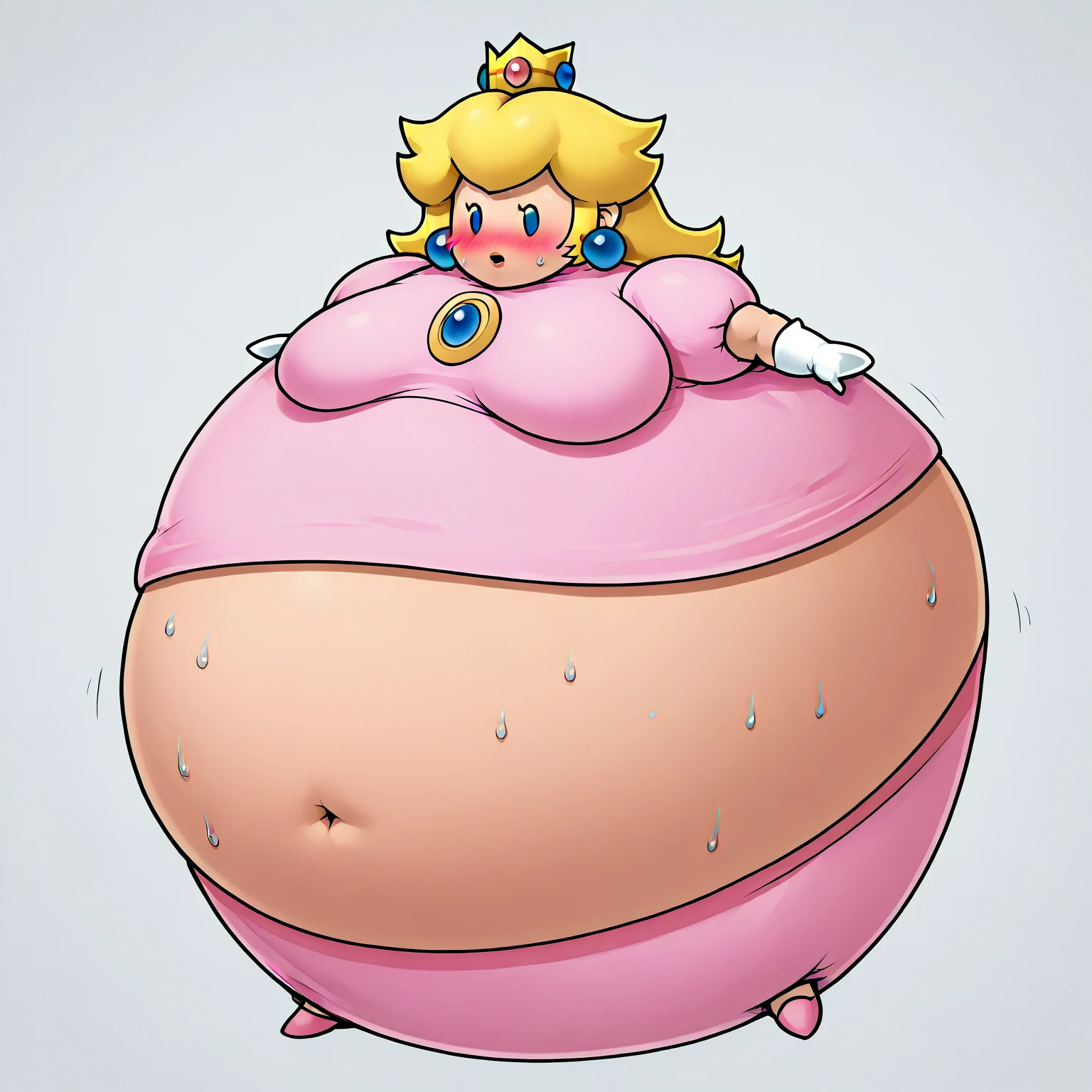 3D,3D render, global illumination, subsurface scattering, pixar style, obese Princess_Peach (wearing pink gown),, obese 1girl, blonde hair, seductive expression, sexy eyes, shiny skin, simple background