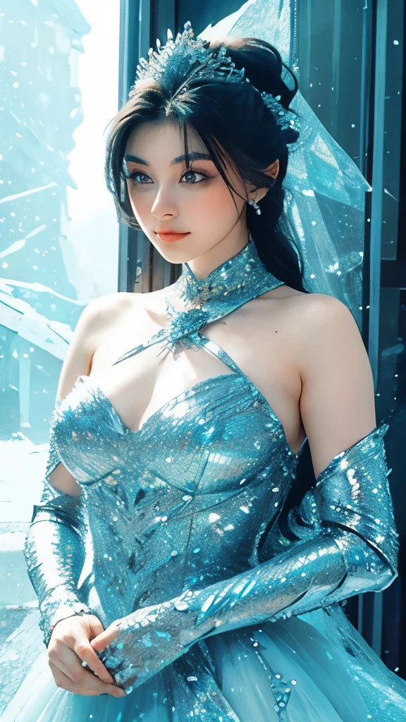 (highest quality、8k、16k、masterpiece、Realistic、Super detailed、Beautiful in every detail、ray tracing)、photograph、BREAK、(and soul)(secondary elements)1 girl、(((take a bow)))、whole body、((blue hair))、hair length、(blue eyes)、(gradient eyes)、sparkling eyes、bright eyes、finely tuned、expressive eyes、blue clothes、gem、Blue lighting、blue theme、(shape:1.5)、abstract、highest quality、Super detailed、(((Holding a crystal ball)))、