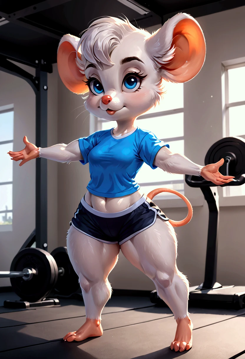 4k highly detailed realistic digital extremely high quality drawing, masterpiece, (by keeltheequine), (uploaded on e621), (a full-body portrait of a female anthro bunny), (bunny ears), ((posing in a gym)), ((wearing a sexy sports bra and tight shorts)), (beautiful and detailed eyes:1.1), (thick bimbo lips), (ponytail), fur, seductive, sexy, voluptuous, curvy body, hourglass figure, large breasts, muscles, cinematic lighting, (f1.8 short focus bokeh)