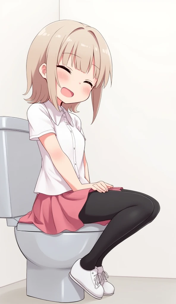 top-quality、8K,{girl1}{1 persons}Full limbs、complete fingers,short-hair、{ Castles}Sweating,Smaller chest、Toilet in the background、Toilets,(((Peeing)))、(embarrassed )、(Open your legs)、((((pleasant sensation ))))、