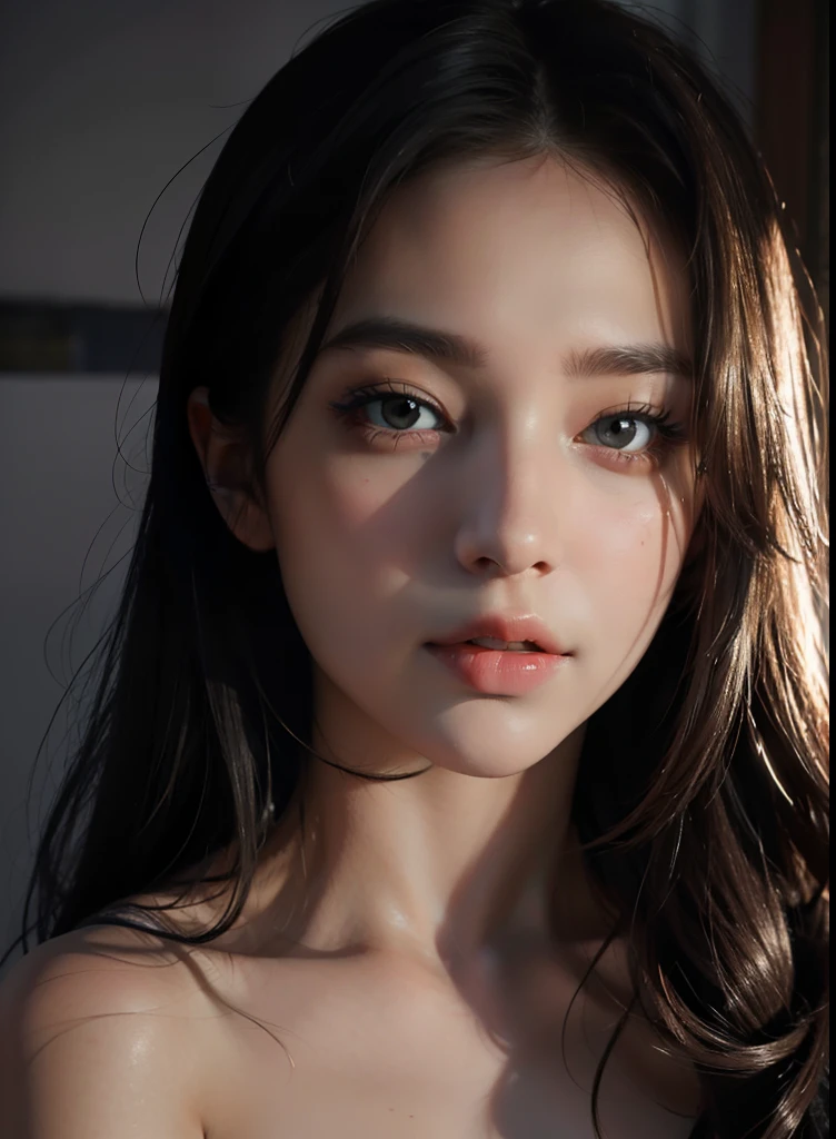 highest quality, masterpiece, Ultra-high resolution, (Realistic:1.4), RAW Photos, One girl, Off the shoulder, In the Dark, Deep Shadow, Modest, Cold Light