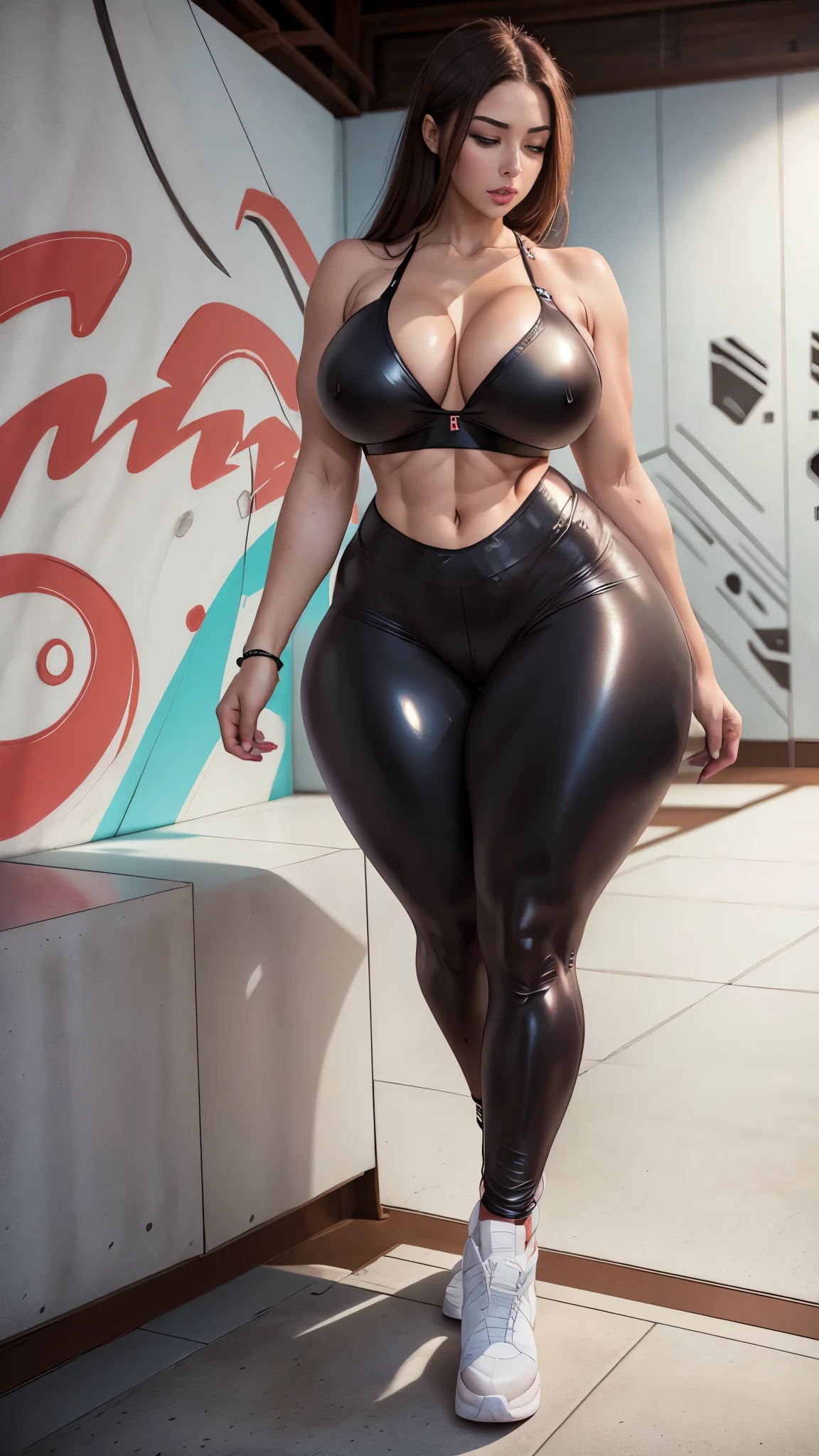 a milf, solo, (Largest breasts), thicc, muscle abs, erotic facial, looking at viewer, (wet body:1.4), (wet skintight yoga suit), (wet skintight yoga pants), (running sneakers:1.3), (full body like), blonde short hair, realisticlying, Best quality at best, (glasses), yoga trainer, 详细的脸, standing pose in a gym, stable diffusion, diffuselighting, depth of fields, Background bokeh, photorealistic, best quality, highres, 16k, UHD, anatomically correct, high details