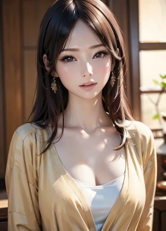 (Highest quality, 8k, masterpiece: 1.3),sexy　double eyelid　Fine grain　Highly detailed face and skin　Big Breasts　Beautiful background　Bathrobes