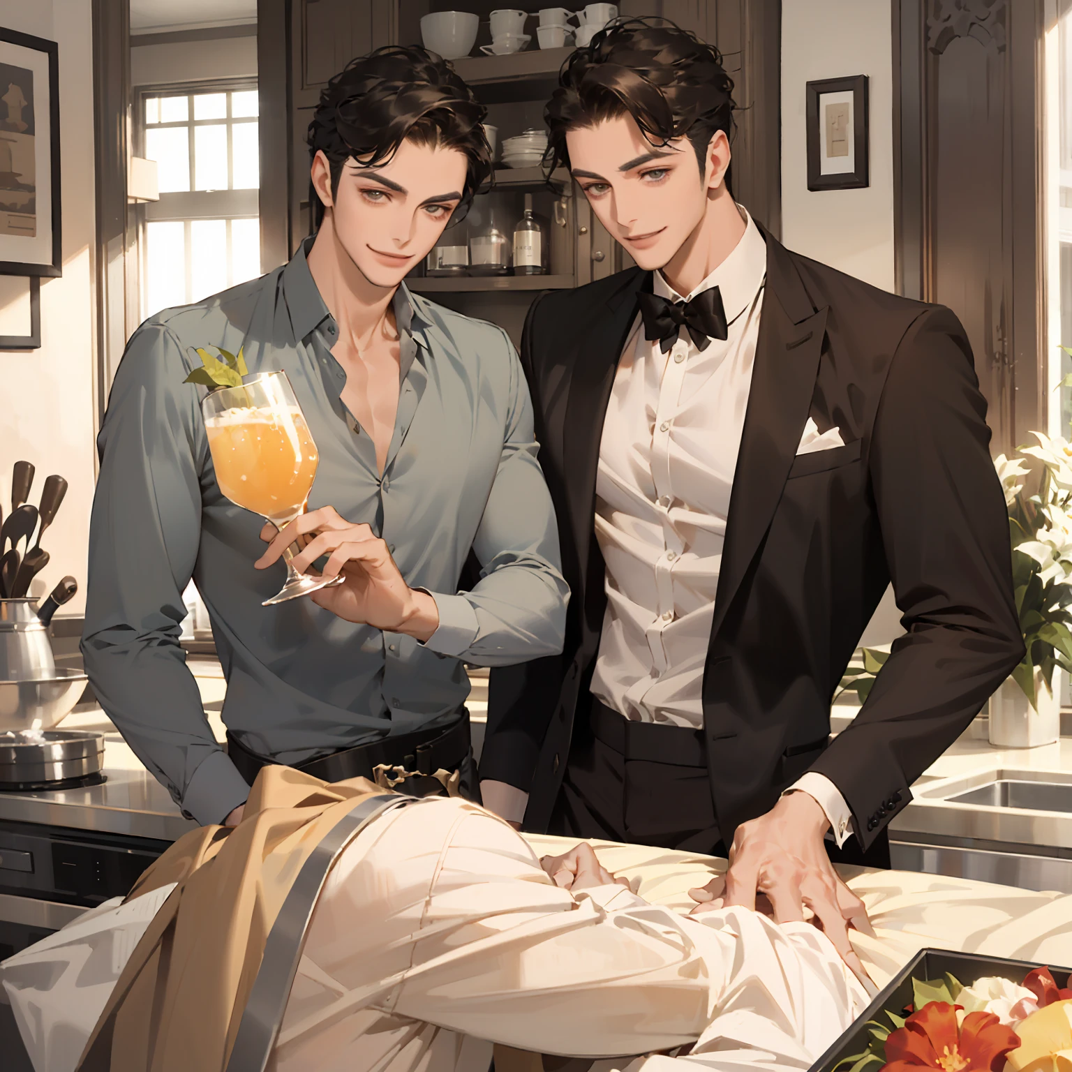 Group of friends, Table games, Elegant, men, at home