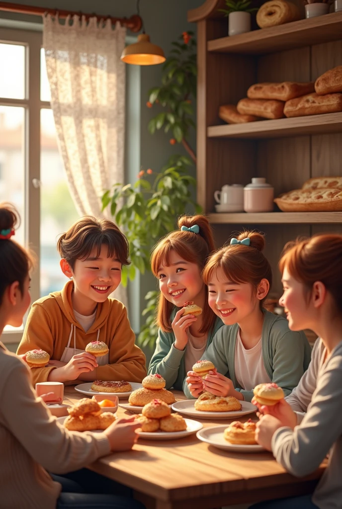 Lesbian table, two-dimensional, hands on cheeks, laughter