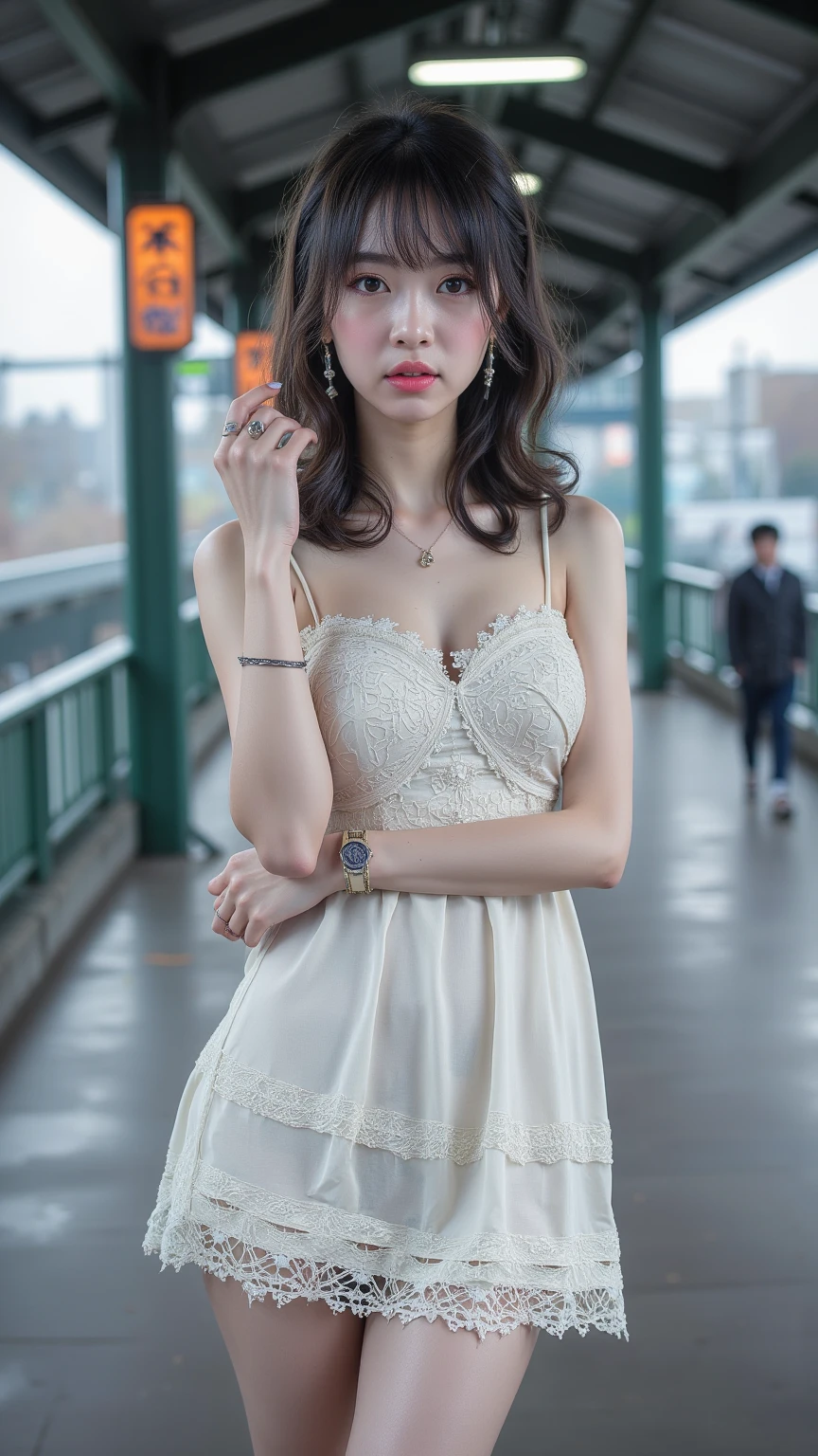 (Realistic, 8k, Top Quality, Masterpiece: 1.5, Best Quality, Illustration, Ultra-detailed, finely detail, high resolution, 8K Wallpaper, Perfect dynamic composition, Beautiful detailed eyes), (office casual summer clothes:1.5), Natural Color Lip, walking street:2.0, 20 years girl, sweaty skin:1.3, (beautiful detailed face and eyes:1.5),dark brown hair, medium long hair:1.2, (Highly detailed face and skin texture, Highly detailed lip texture, Beautiful detailed eyes, Raw Photo), (Very Delicate and Cute Japanese Girl:1.5), (1 girl), Perfect Style, necklace, earrings, handbag:1.2, realistic shadows, (Emphasis beautiful sexy Legs:1.6)