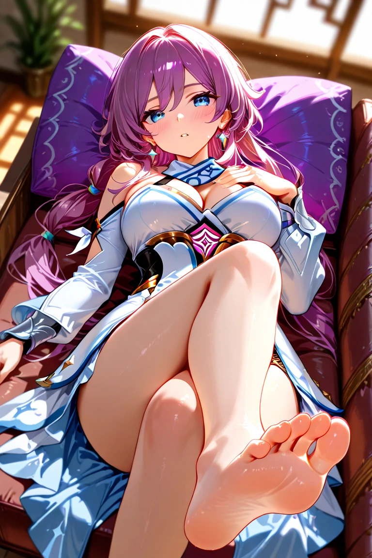 ((masterpiece)), Highest quality, Very detailed,(One Girl),Finafam Earth Light、Finafam Earth Light, Green Eyes, Long Hair, Purple Hair, dress, gloves, jewelry, Cleavage, PRİNCESS,elbow gloves,tiara,brooch,white gloves,Beautiful background, chest, Bent body,Lie in, The dress is falling apart, Look to the side, Worried face, The female genitals are in full view, Drunk look, Hot body、Sweaty、Spread your legs、Opening the vagina with your fingers、Female genitalia seen deep inside、 Browsing Caution,