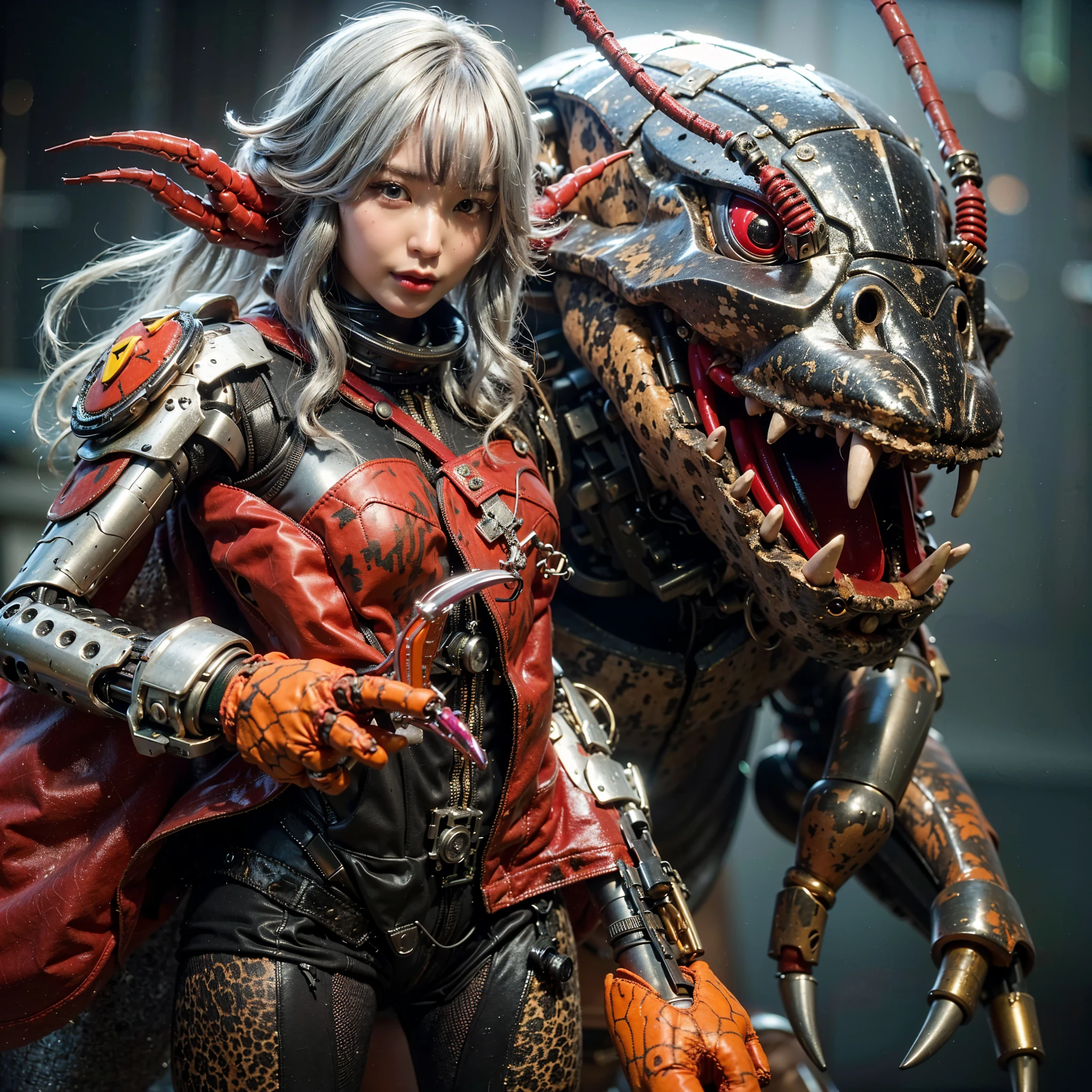 (Completely live action:1.37), (Amazingly realistic textures:1.37), (masterpiece, best quality:1.2), (8k uhd, 16k, 32k, ultra high res), amazingly realistic skin, amazingly realistic photo, superrealism, (photorealistic:1.37), (RAW photo), ultimately realistic, (ultimately realistic all details), (ultimately realistic all textures), super realistic lighting, super realistic shadow, (japanese girl:1.5), (realistic idol face), smiling, happy, super realistic face, ultimately realistic skin, ultimately realistic eyes, (mascara:1.35)ultimately realistic background, ultimately realistic detail up, (kkw-ph1:1.25), (Canon EOS R6, 85mm, 1/200s, f/5.6, ISO 1600), (tattoo), (mechanical armor:1.37), (blue eyes:1.2), (silver hair:1.3),