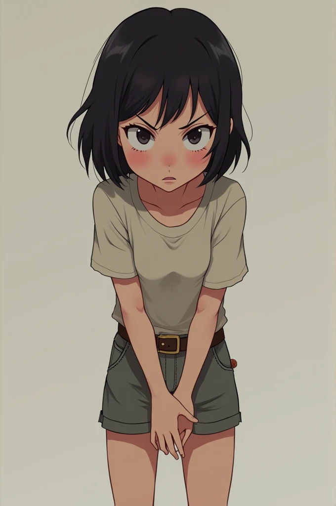 Draw a girl in the style of Tatsuki Fujimoto in manga style