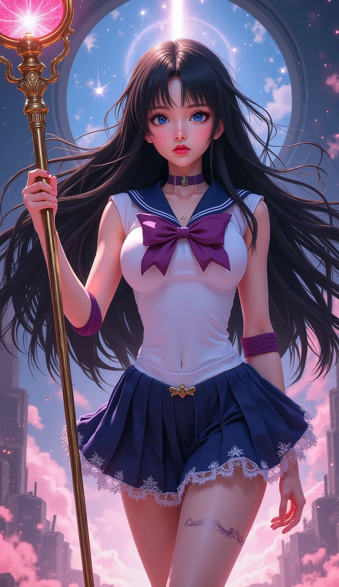 SEXY SAILOR PLUTO RAISES HER WAND AND TRANSFORMS INTO SAILOR PLUTO
