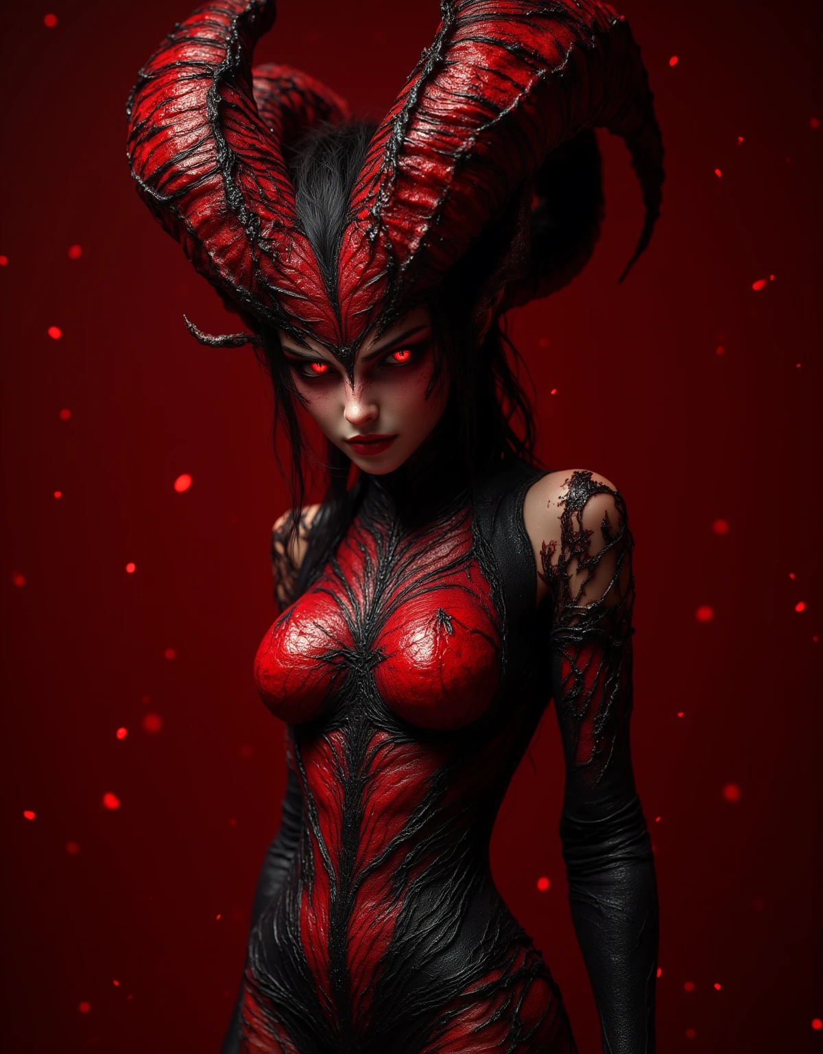 score_9, score_8_up, score_7_up, score_6_up, score_5_up, score_4_up, 1girl, looking at viewer,  <lora:The_Unknown_Metal_Hellsinger (1):0.85> the unknown, black pupils, thighs, looking at viewer, spiked boots, spiked collar, fishnets, pelvic curtain, cleavage, leather, eyeliner, thick eyelashes, source_anime