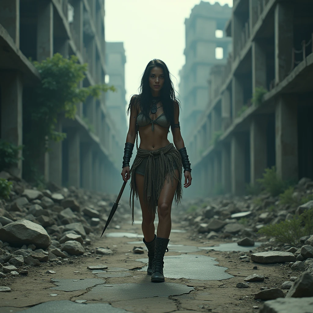Create a hyper-realistic and cinematic fight-themed image in a real abandoned kingdom setting at night, with drizzle and gloomy atmosphere. The image must be ultra HD, with high real fur, hyper detailed, 4K quality, and 8K resolution. Use studio lighting, ultra-fine painting, sharp focus and physically based rendering. The scene includes Peu, an athletic and majestic boy like a general, African warrior with pretentious smile, sweaty, with muscular body, strong arms and clean abs. He wears worn-out Santos FC armor, Pants and boots with ankle wraps, segurando uma espada melada de bloodstains. He walks in intense action between Roman-style marble statues of Neymar, Skin, Rodrigo, JP Chermont, Paulo Robson, Young, Leo and Zito. The background is a war scene with the São Paulo mascot lying on the ground, somewhat out of focus and defeated., with a Santos flag planted on the side. The setting includes a post-apocalyptic city in ruins, skulls and footballs on the floor, Large ancient cities burning in the background, chuva pesada, polluted environment, skull masks, bloodstains, Tornado, empty chairs, tangled roots, chave, misshaped, mutilated, ethereal, glass and debris. particle effects, high-quality shadows, Epic explosion background, fire, sparks, smoke. Artistic style influenced by Mathias Kollros, Darek Zabrocki, Jean-Baptiste Monge, ismail inceoglu, Vadim Kashin e Greg Rutkowski. Steampunk is demonpunk, with elements of surrealism and disturbing. HDR, cel-shaded, ray tracing.