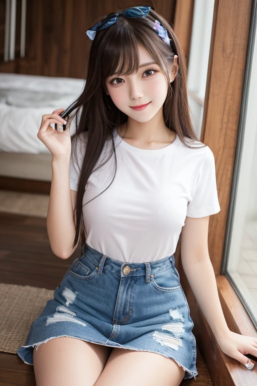 Beautiful,K-pop idol,japanese idol,Japanese actress,high resolution,Beautiful skin,8k,RAW photo,best quality,masterpiece,realistic,photo-realistic,clear,professional lighting,beautiful face,best quality,ultra high res,whole body,sexy,beautiful legs,beautiful row of teeth, beautiful lips,denim mini skirt,Panty shot